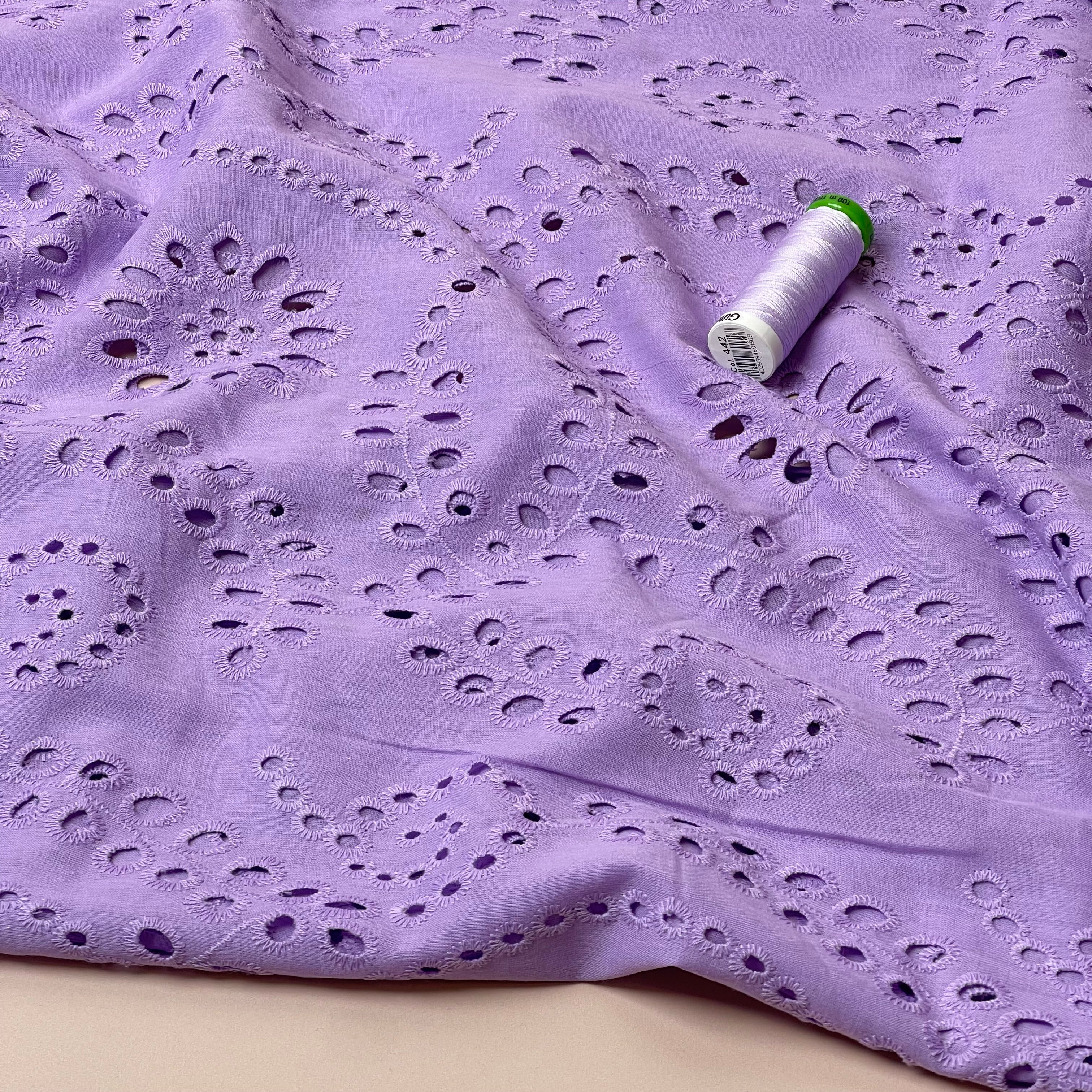 Sweet Vines Lilac Cotton Broderie Anglaise Fabric