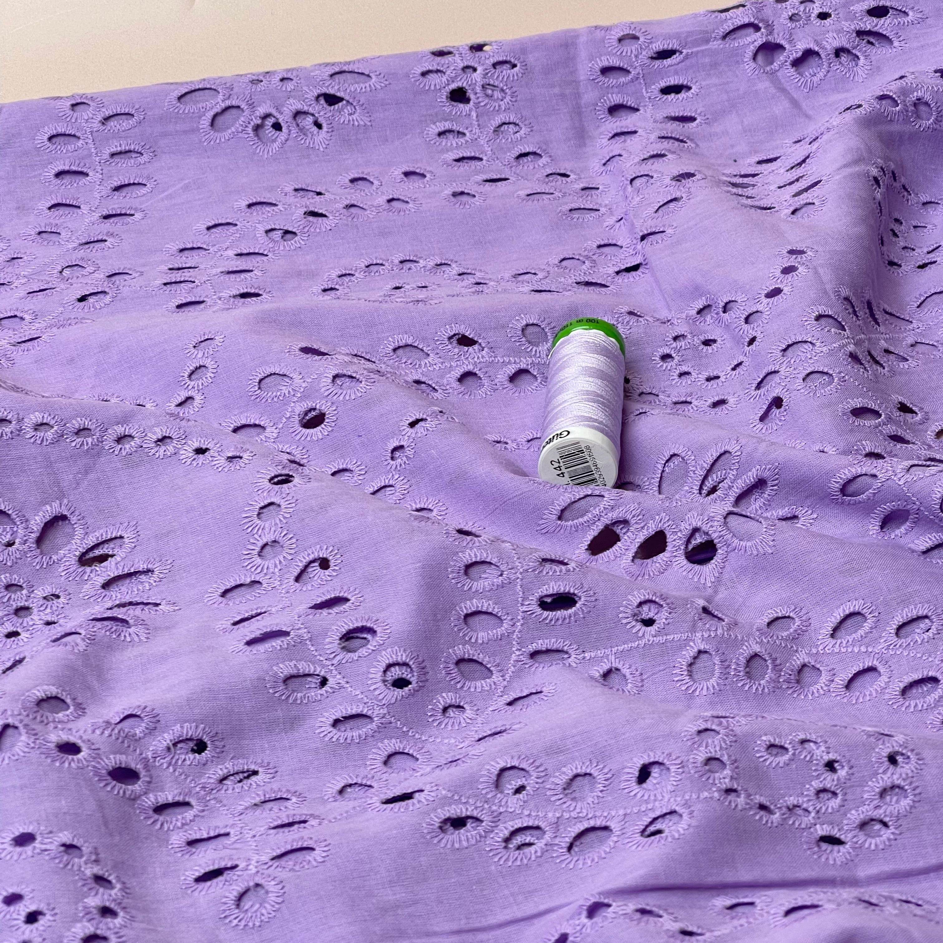 Sweet Vines Lilac Cotton Broderie Anglaise Fabric