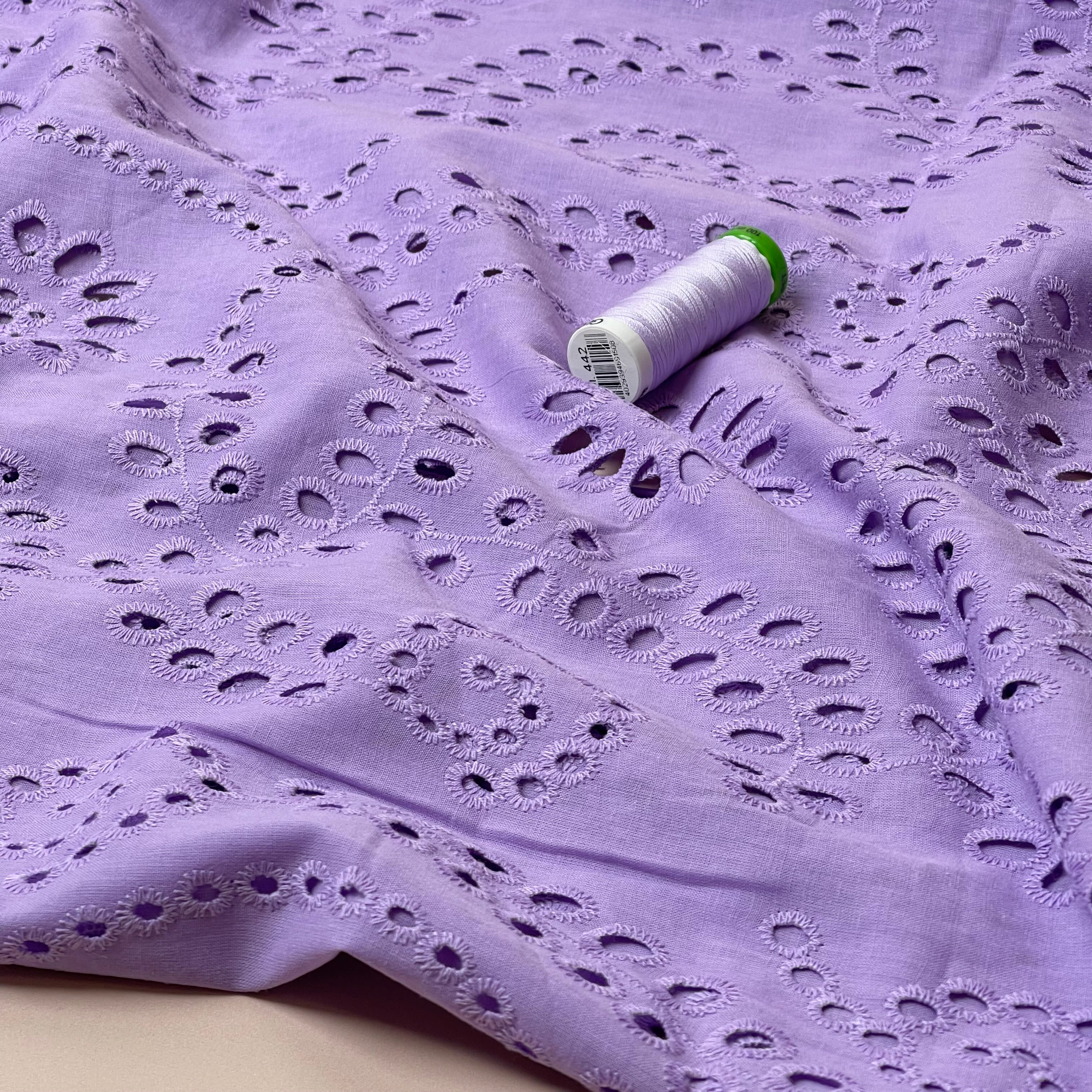 Sweet Vines Lilac Cotton Broderie Anglaise Fabric