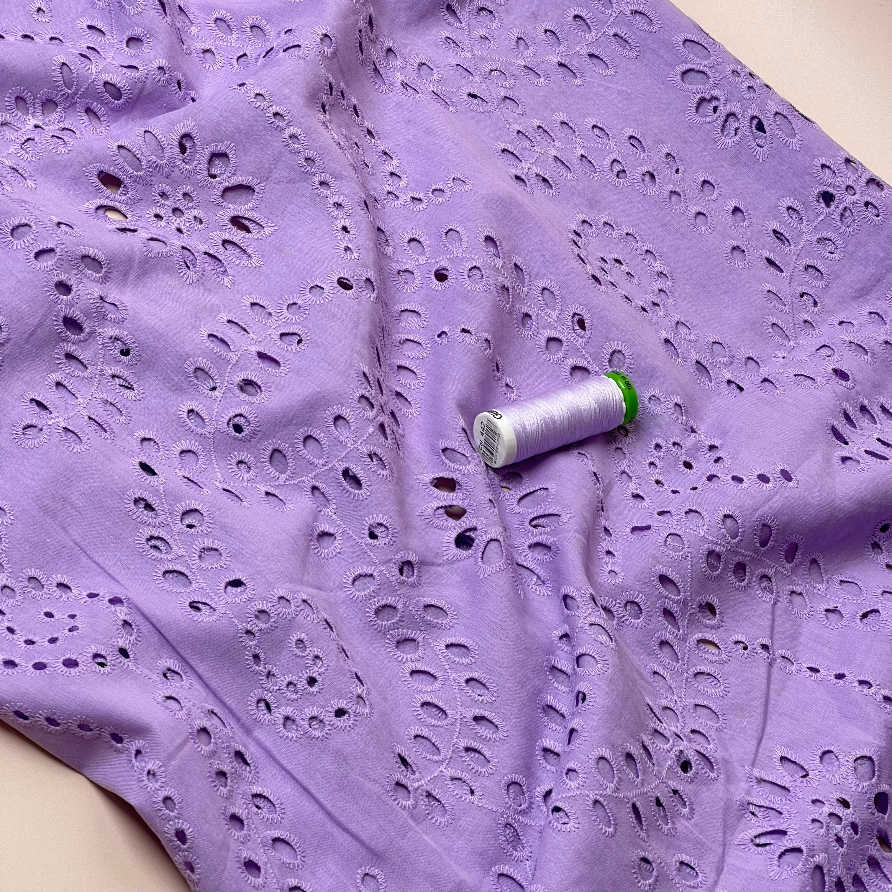 Sweet Vines Lilac Cotton Broderie Anglaise Fabric