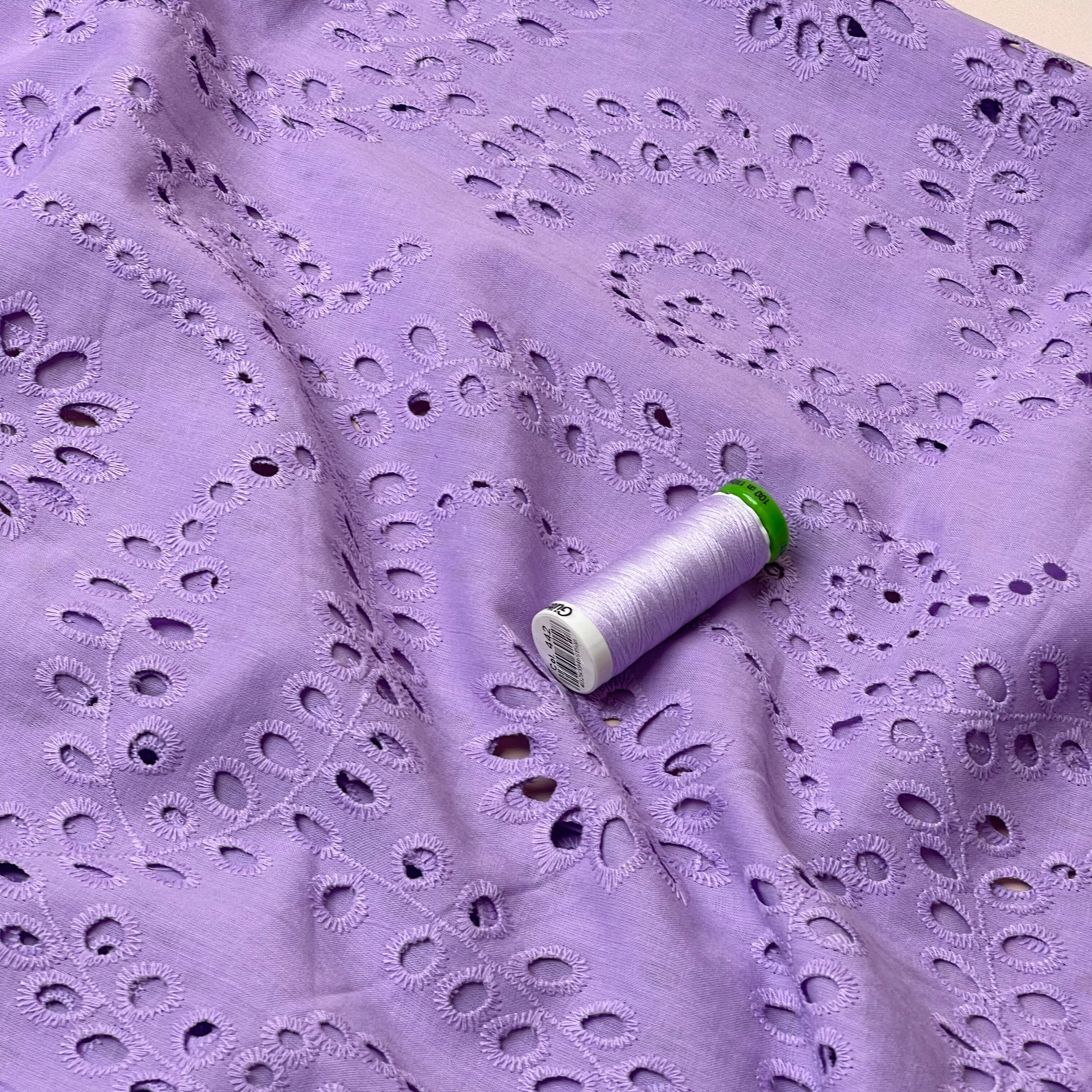 Sweet Vines Lilac Cotton Broderie Anglaise Fabric