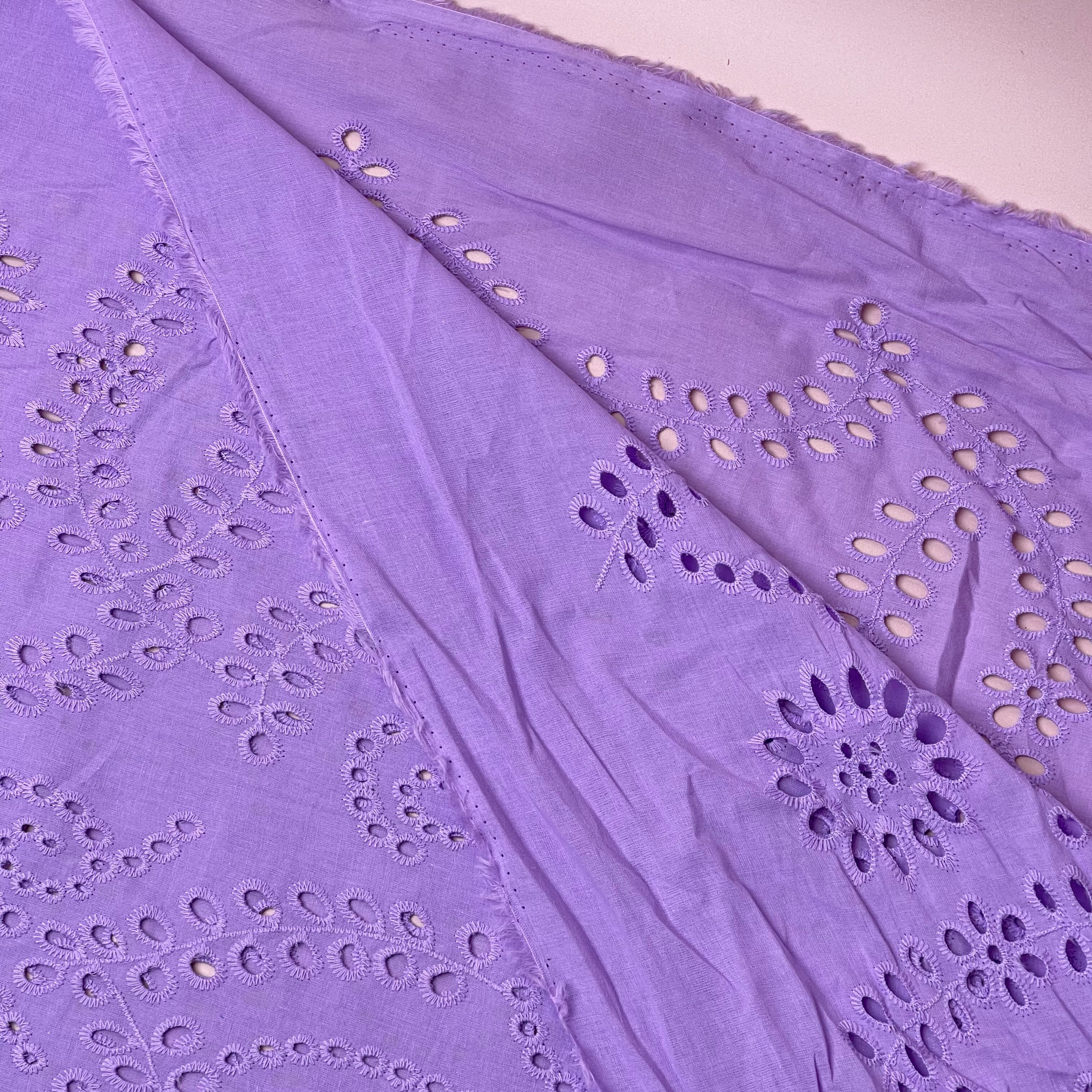 Sweet Vines Lilac Cotton Broderie Anglaise Fabric