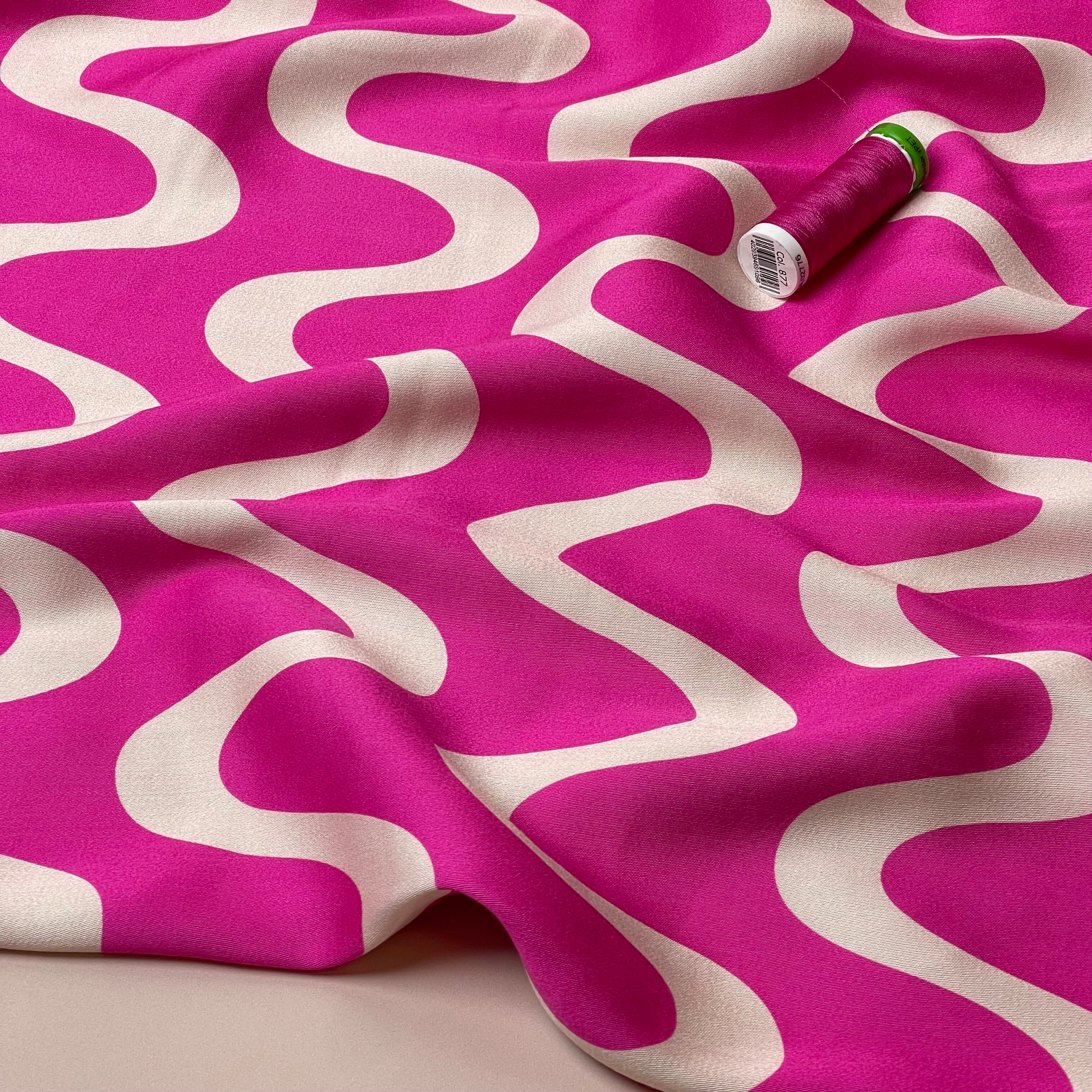 Waves Fuchsia Viscose Sateen Fabric