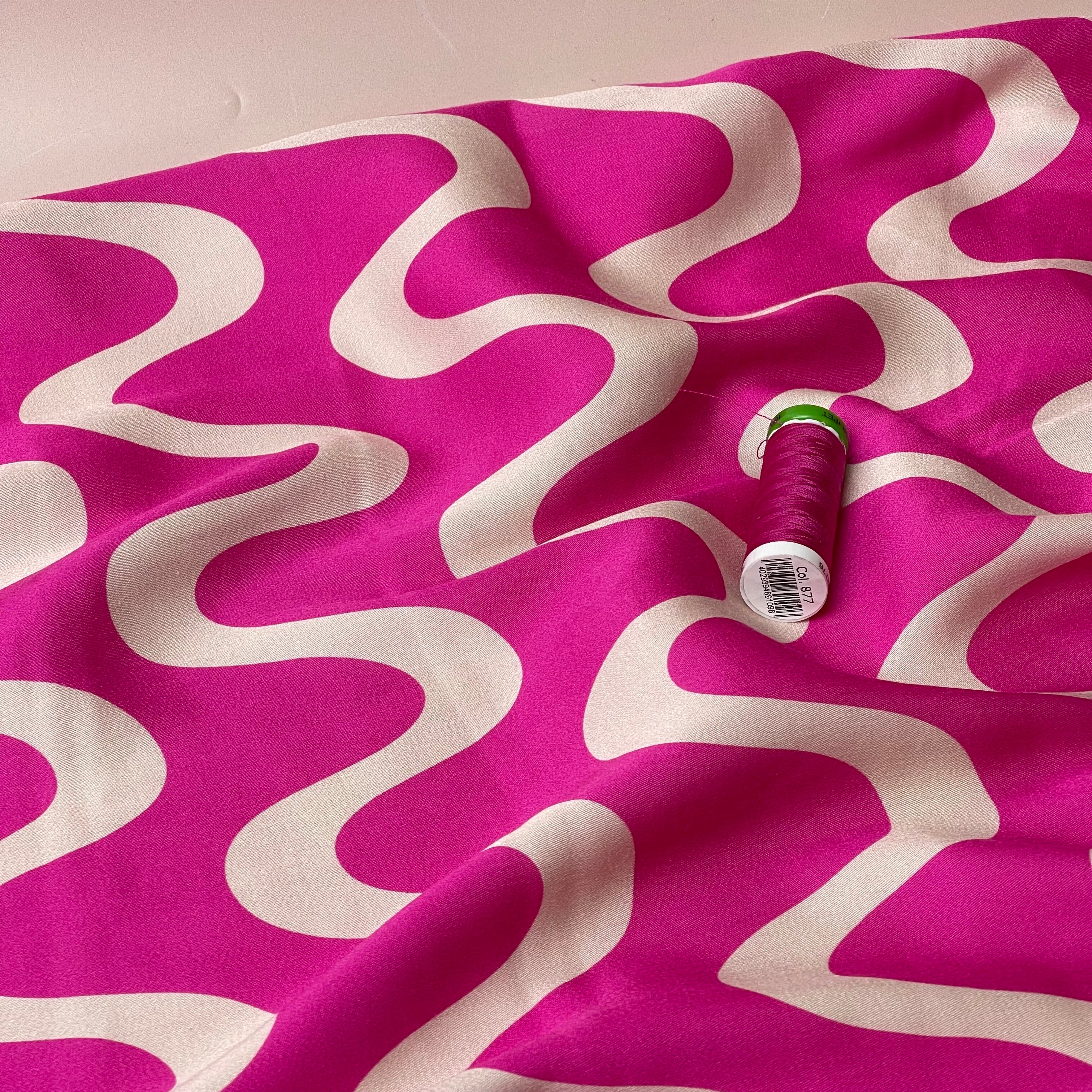 Waves Fuchsia Viscose Sateen Fabric