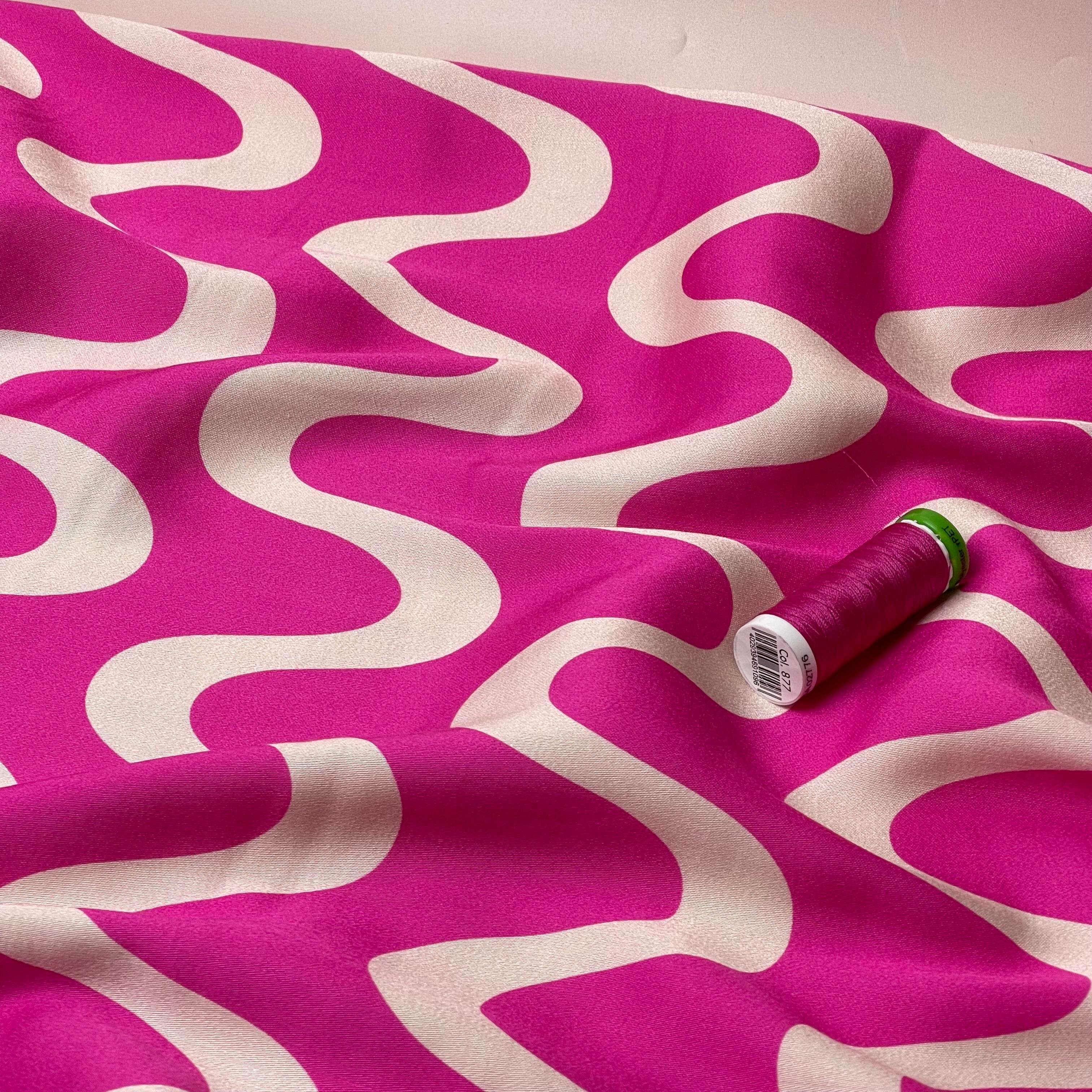 Waves Fuchsia Viscose Sateen Fabric