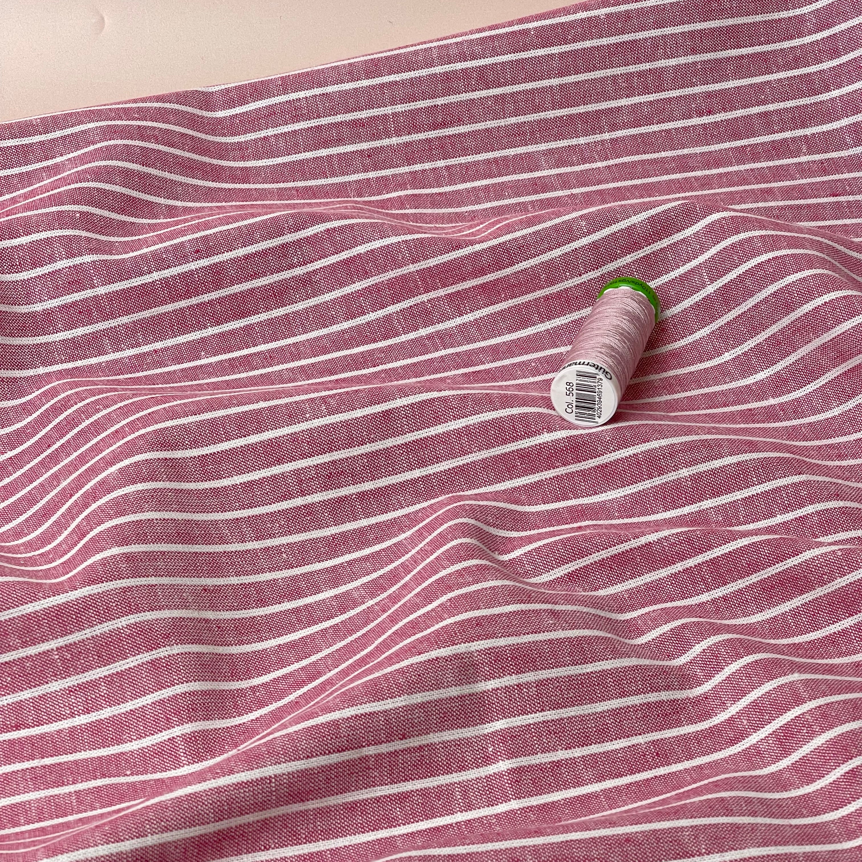 Stripe Red Linen Cotton Blend Fabric