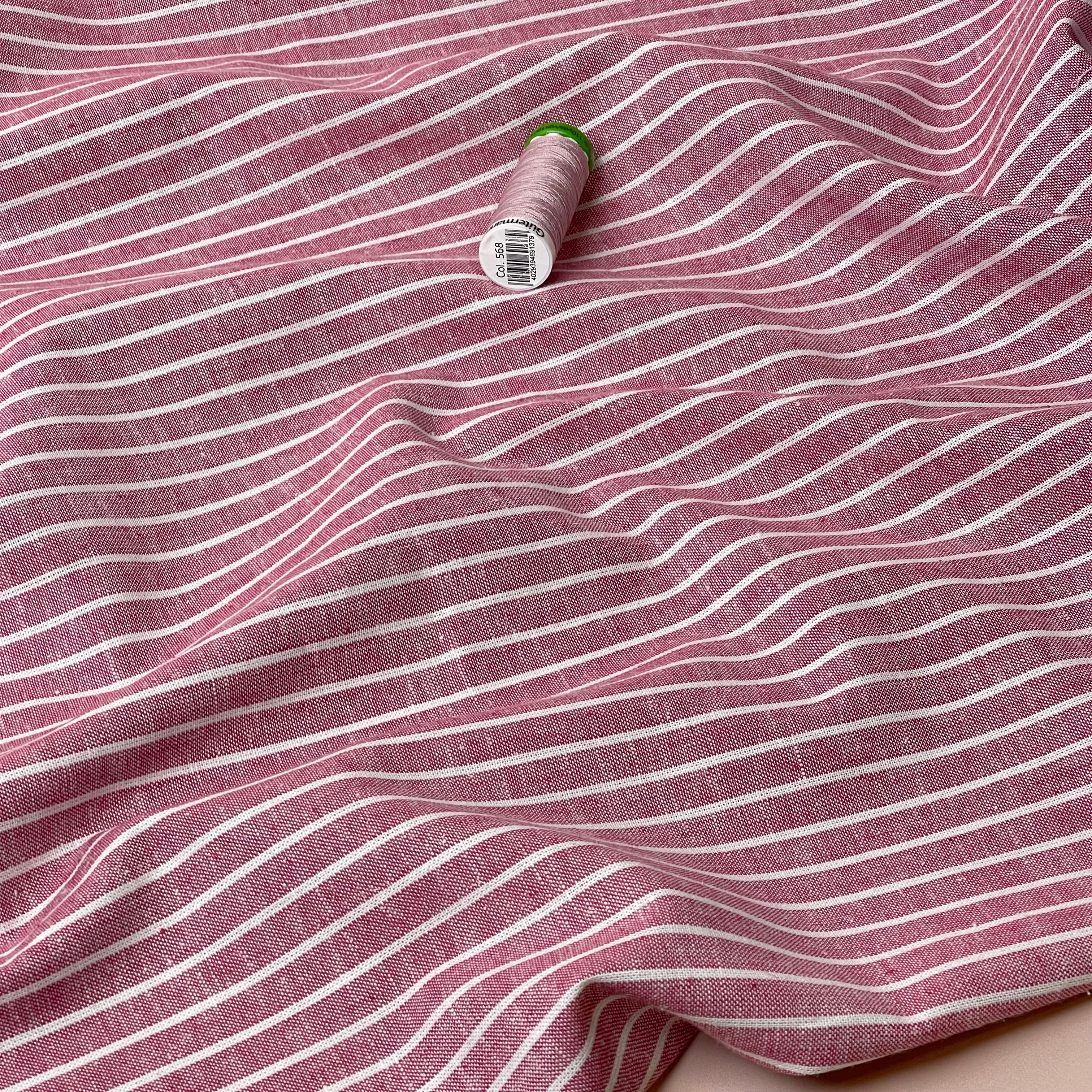 Stripe Red Linen Cotton Blend Fabric