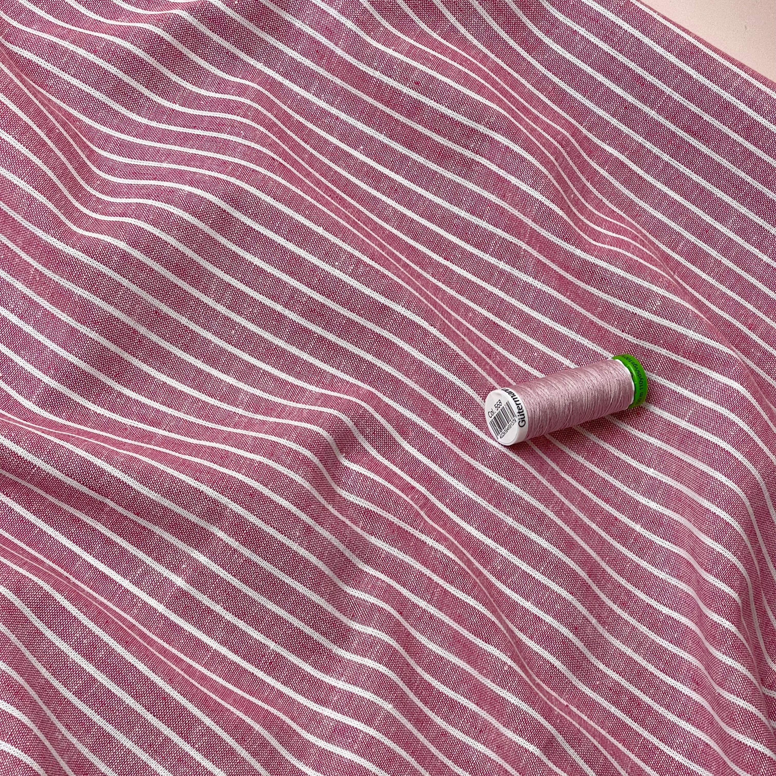 Stripe Red Linen Cotton Blend Fabric