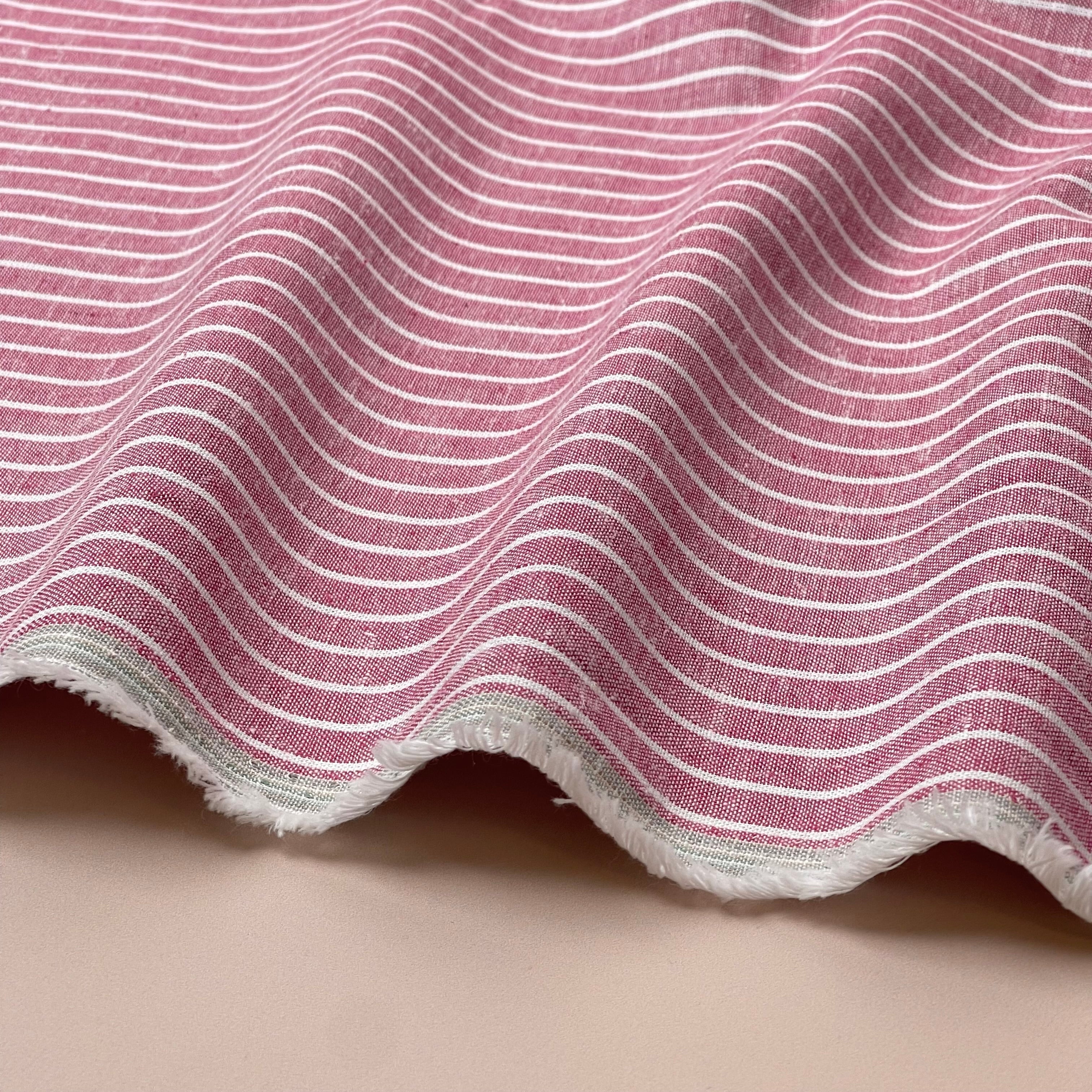 Stripe Red Linen Cotton Blend Fabric