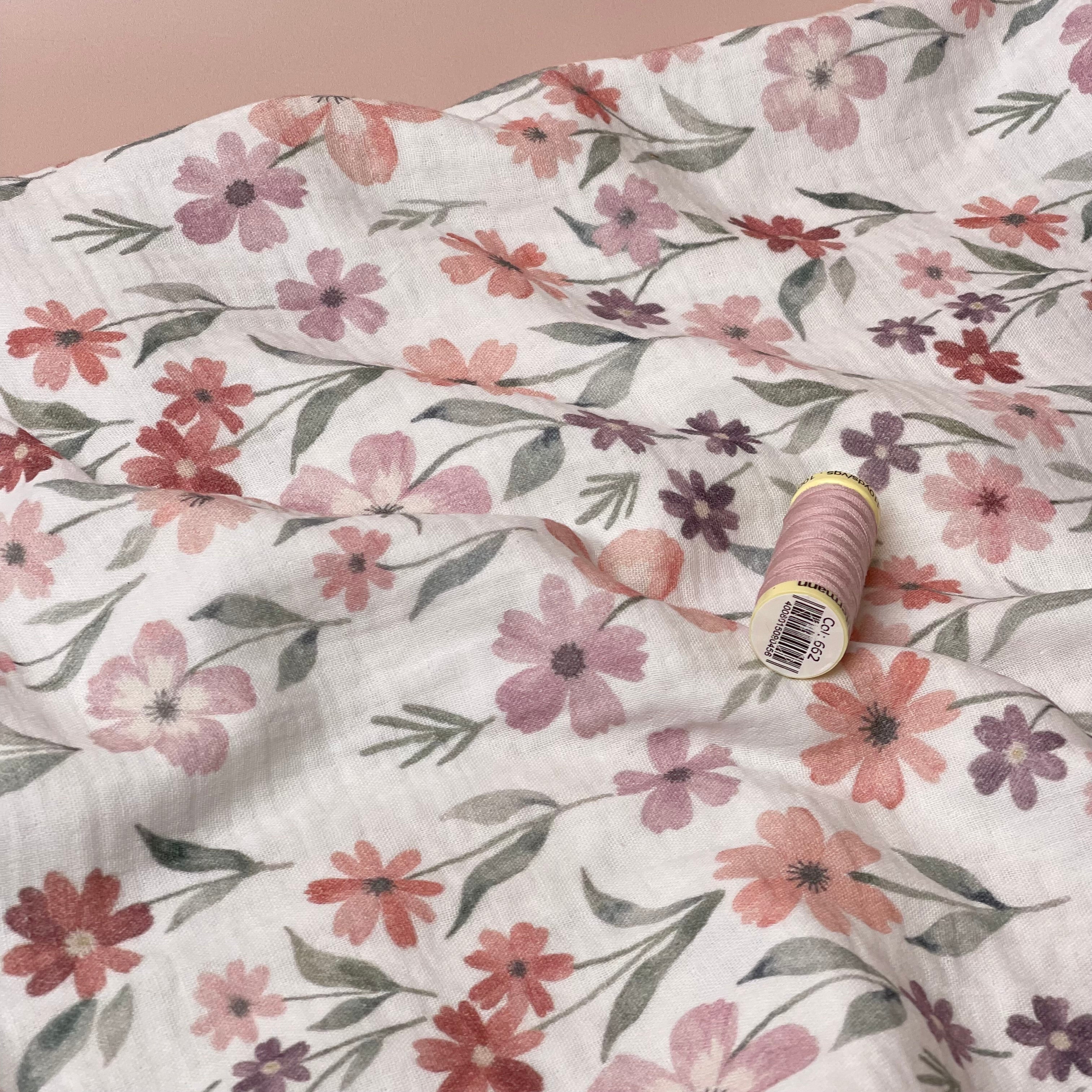 Spring Flowers Peach Cotton Double Gauze