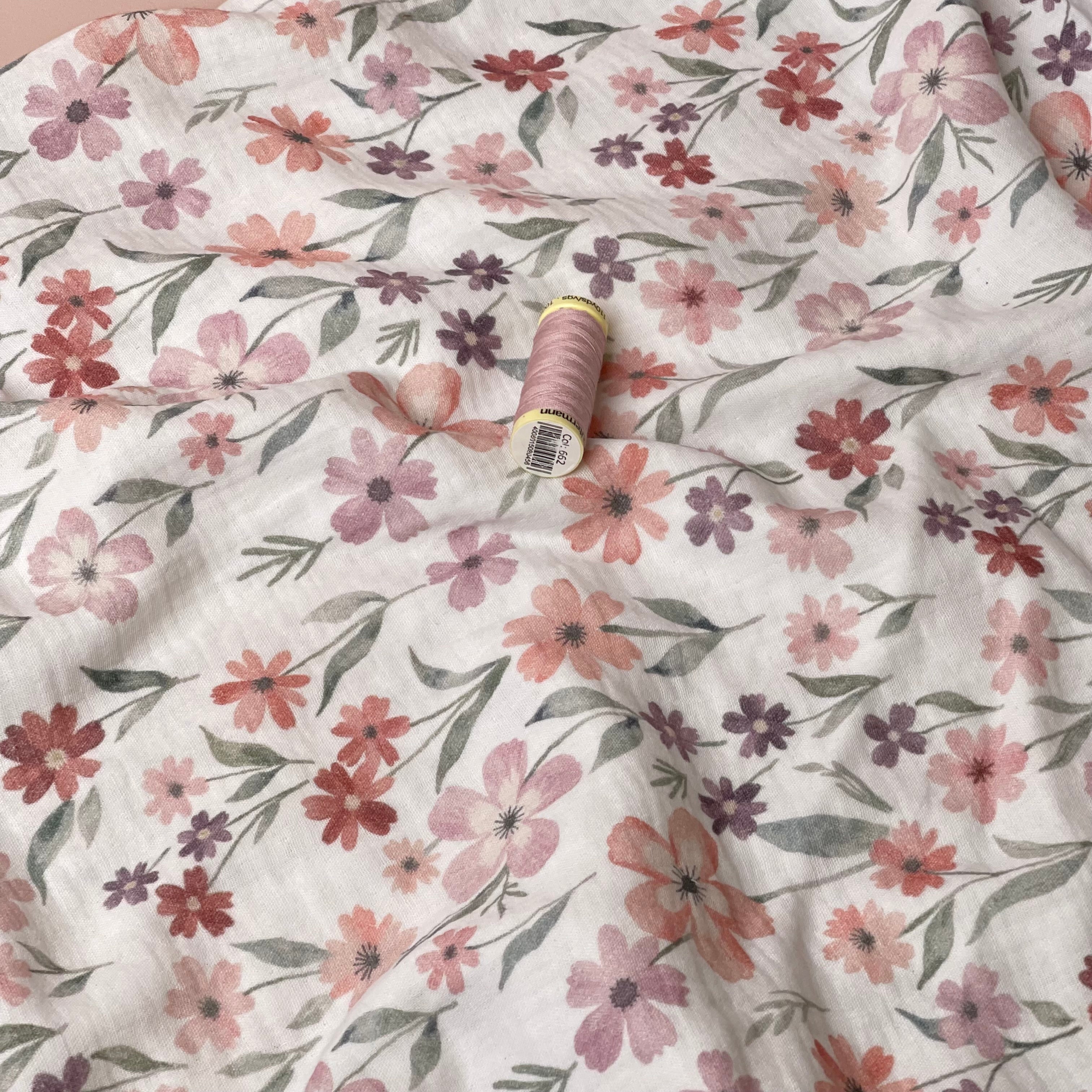 Spring Flowers Peach Cotton Double Gauze