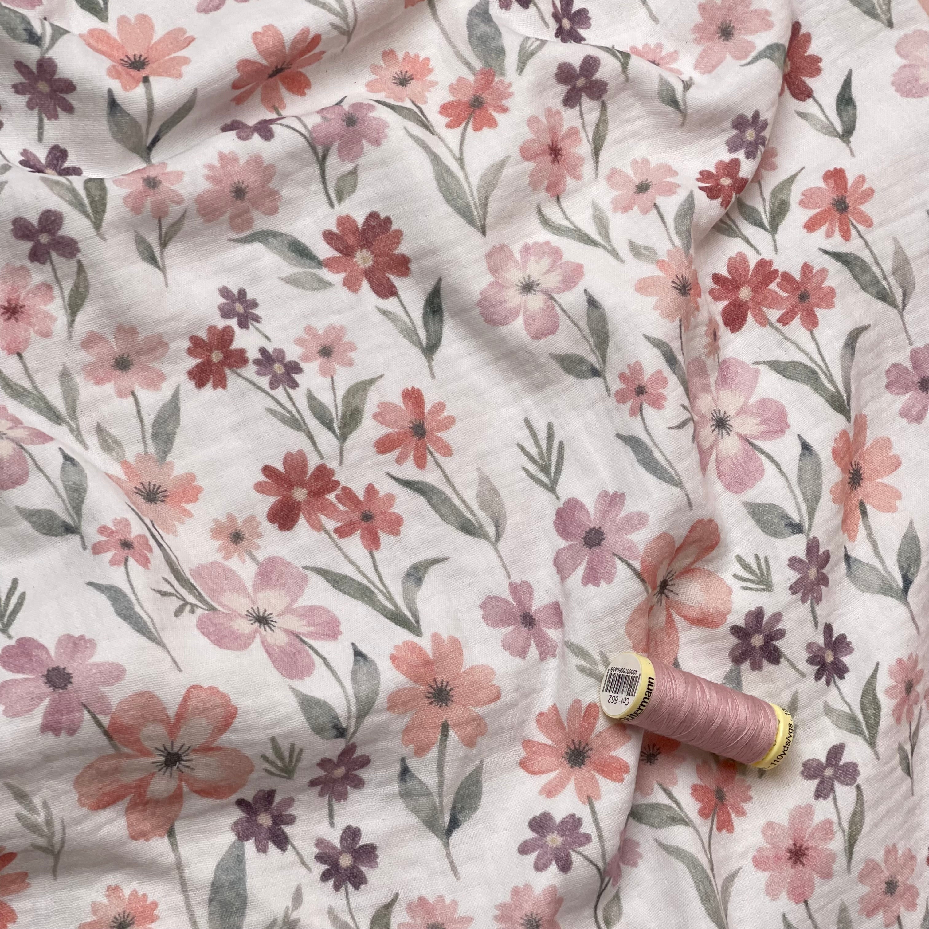 Spring Flowers Peach Cotton Double Gauze