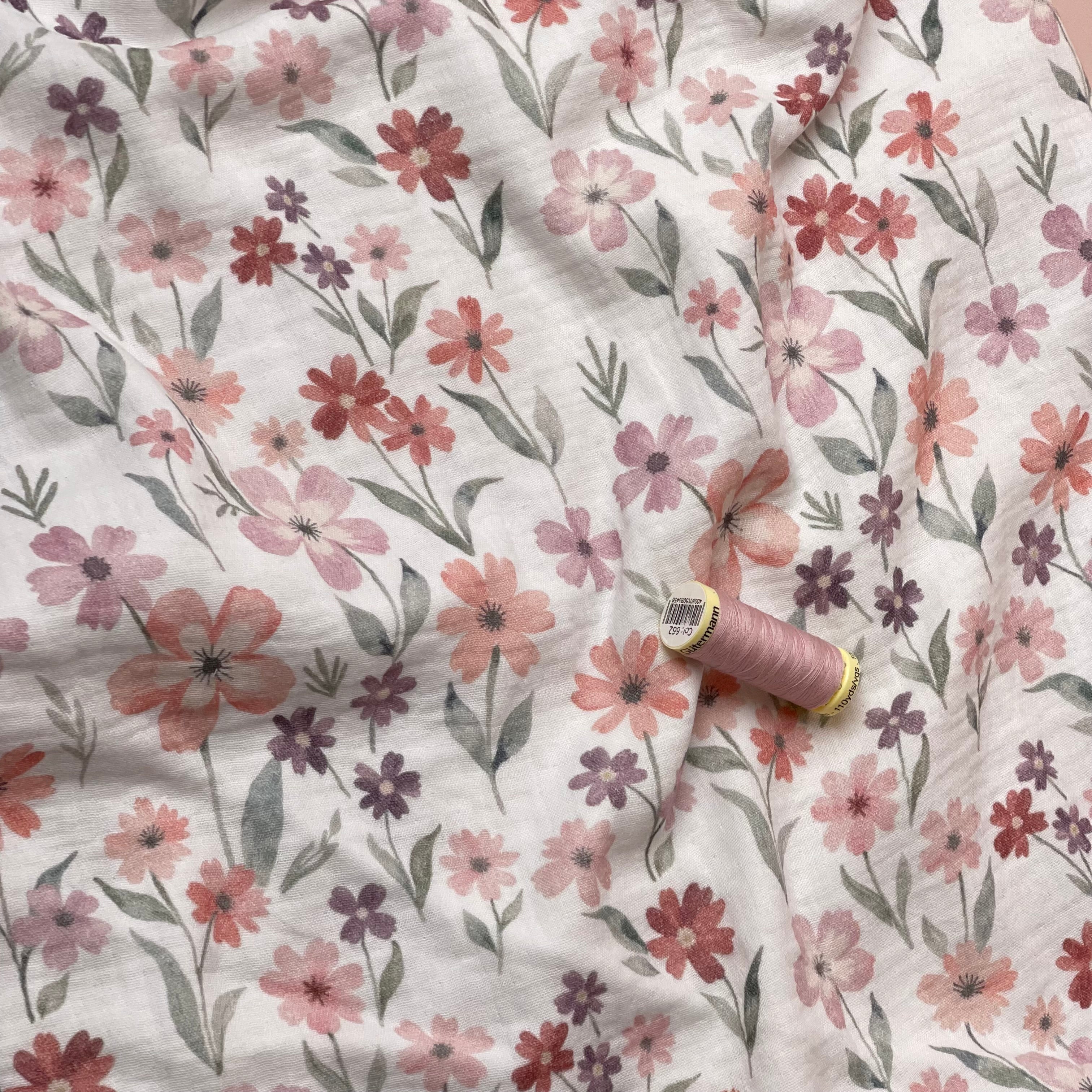 Spring Flowers Peach Cotton Double Gauze