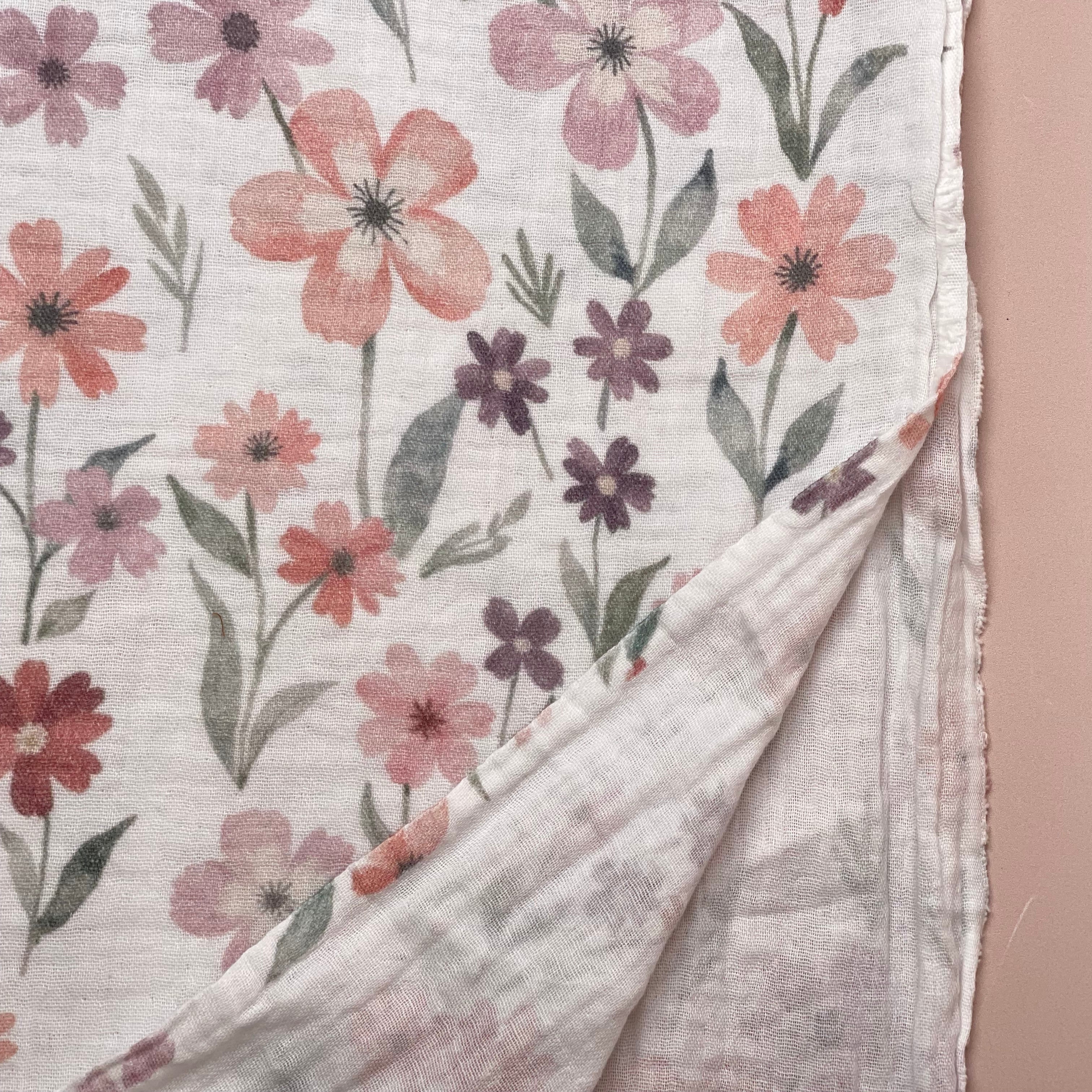 Spring Flowers Peach Cotton Double Gauze