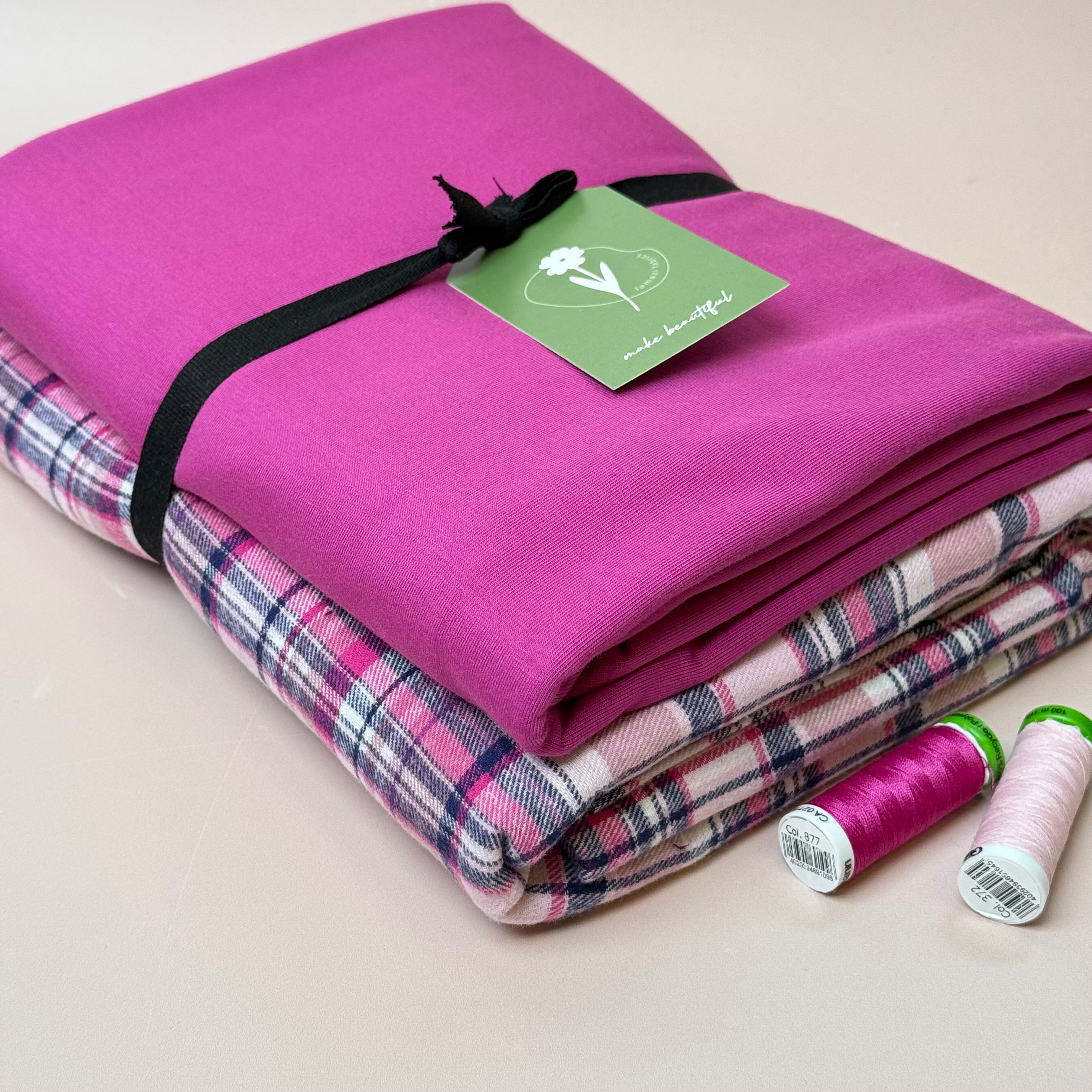 Limited Edition - Luxury Pyjama Kit with Pink Checked Cotton Flannel and Jersey