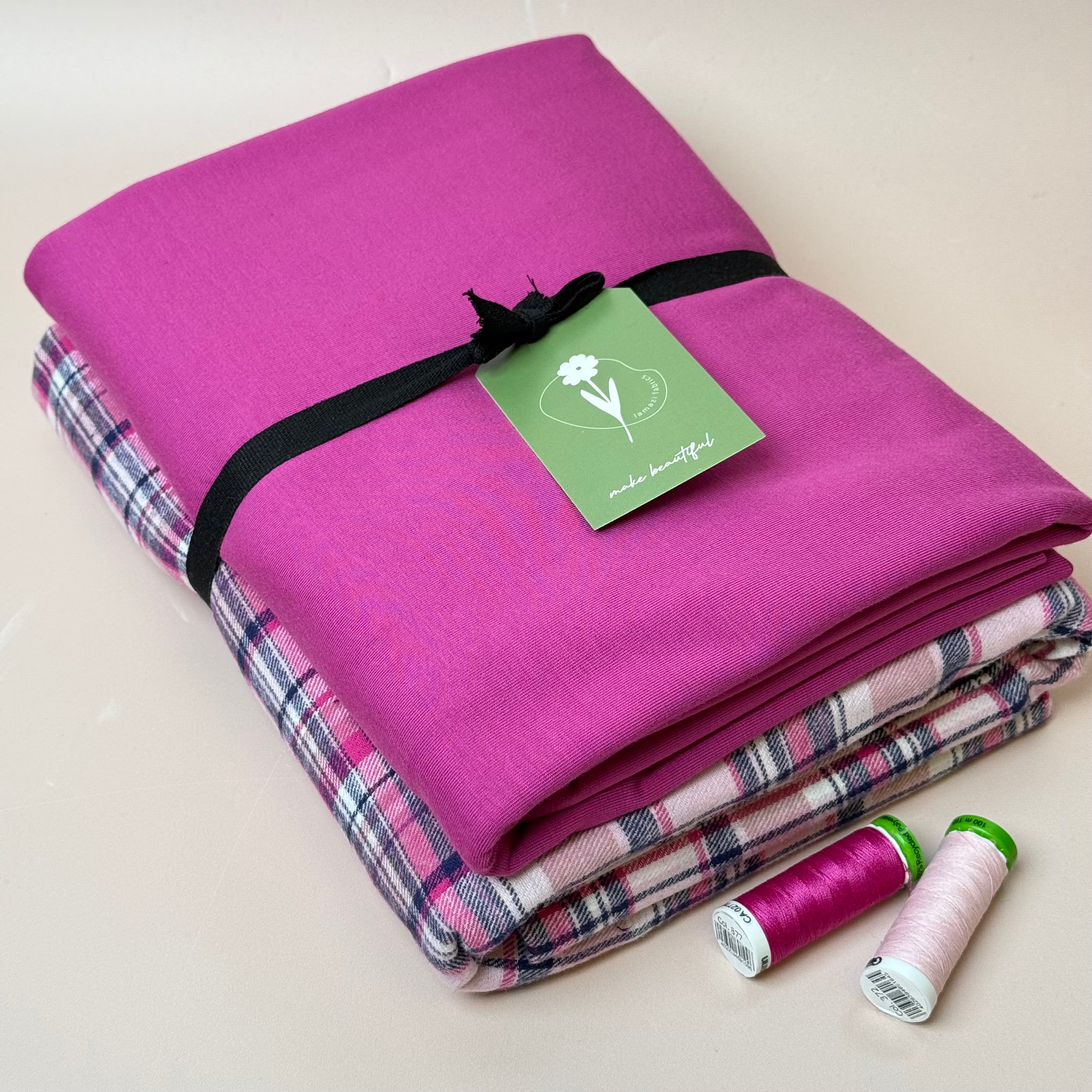 Limited Edition - Luxury Pyjama Kit with Pink Checked Cotton Flannel and Jersey