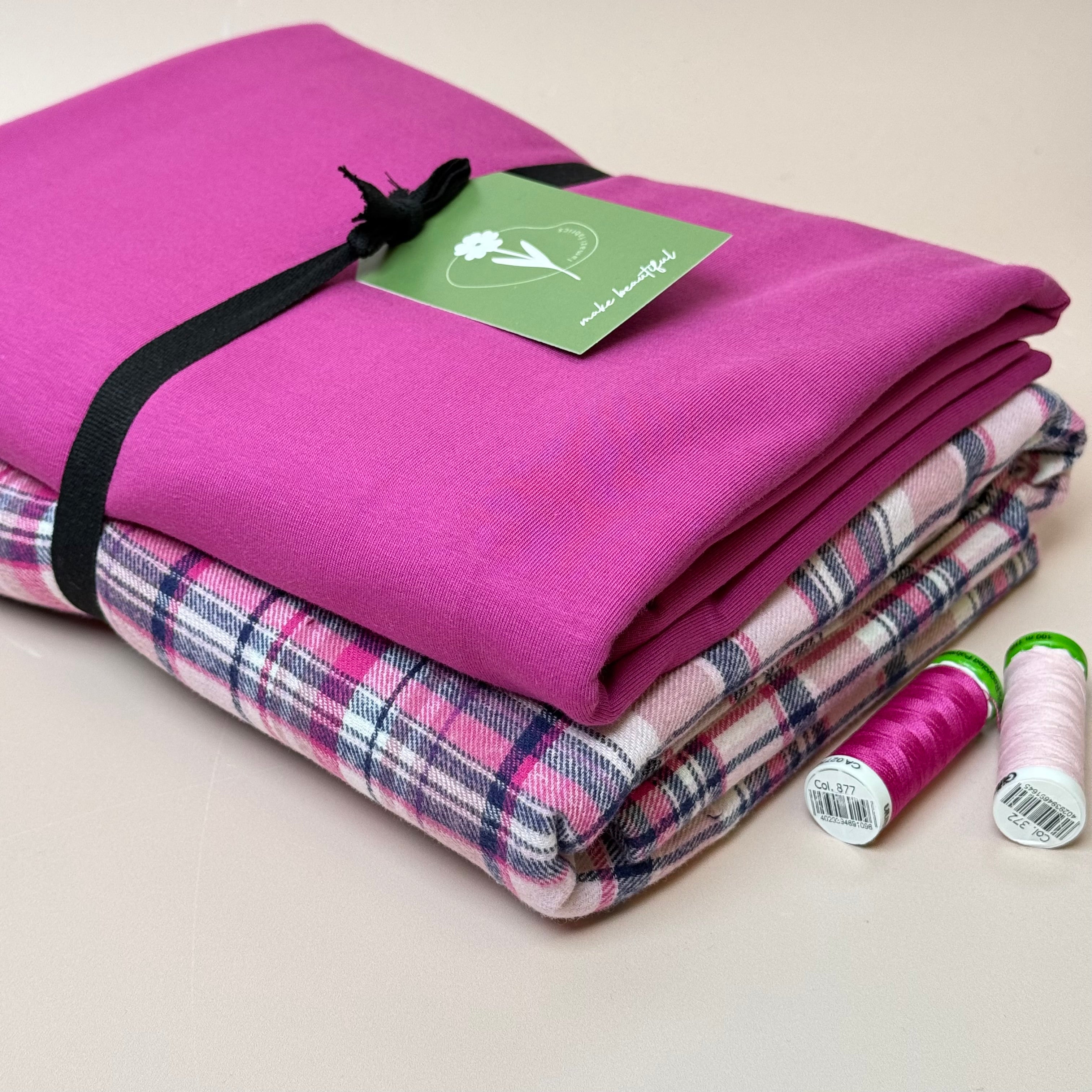 Limited Edition - Luxury Pyjama Kit with Pink Checked Cotton Flannel and Jersey