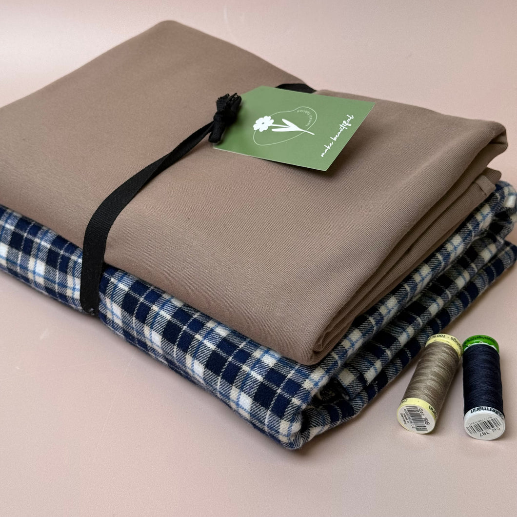 Limited Edition - Luxury Pyjama Kit with Blue Checked Cotton Flannel and Jersey