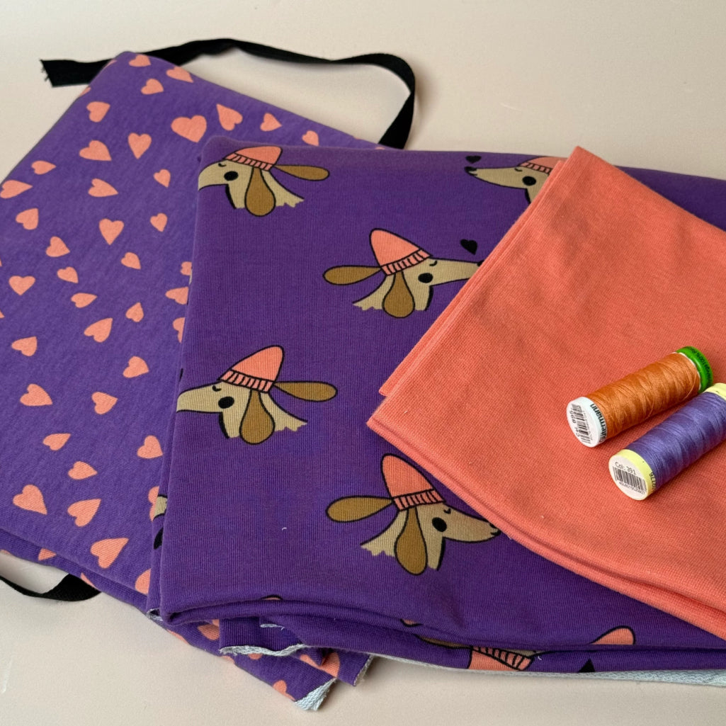 Purple Sausage Dogs Cotton French Terry