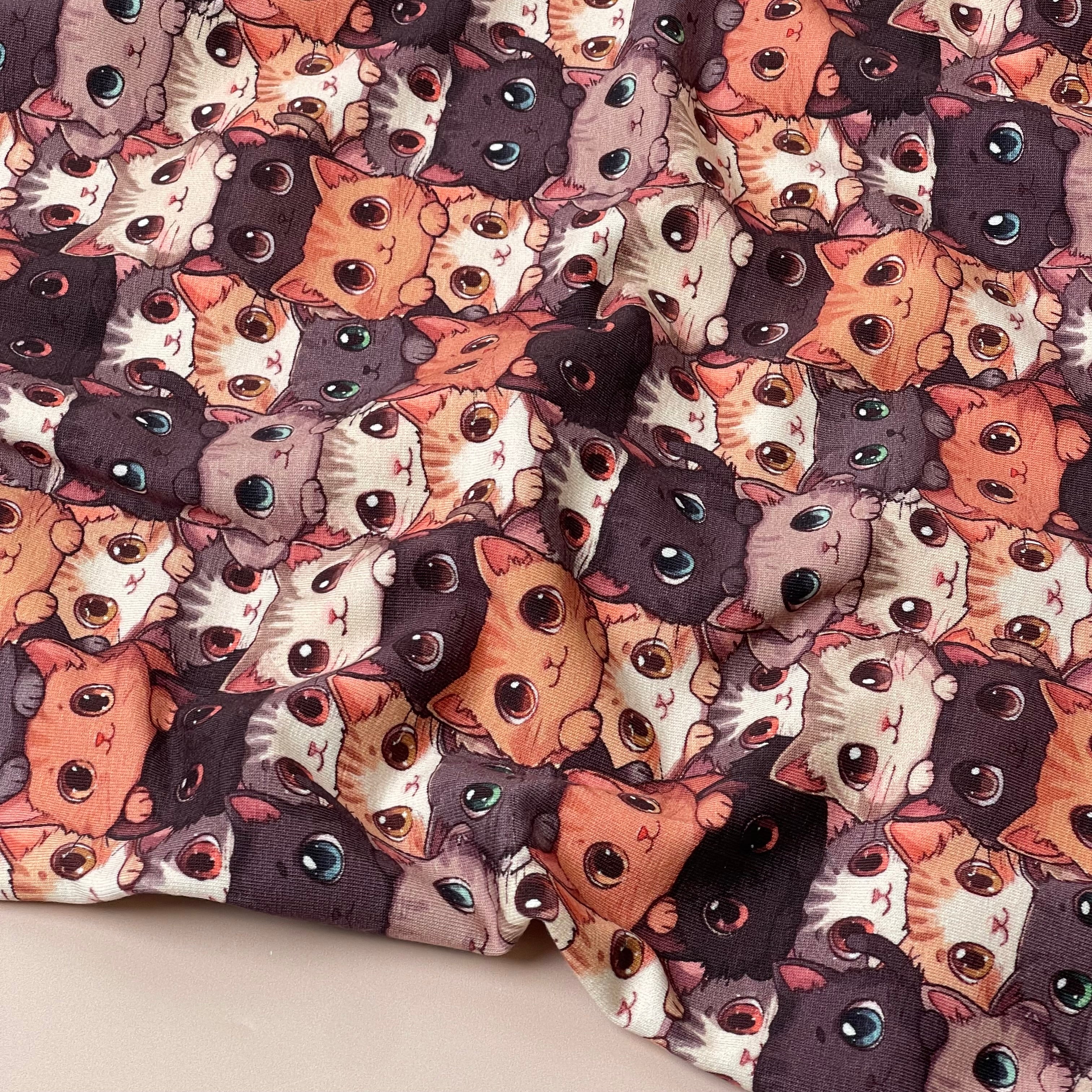 Smiley Kittens Cotton Jersey Fabric