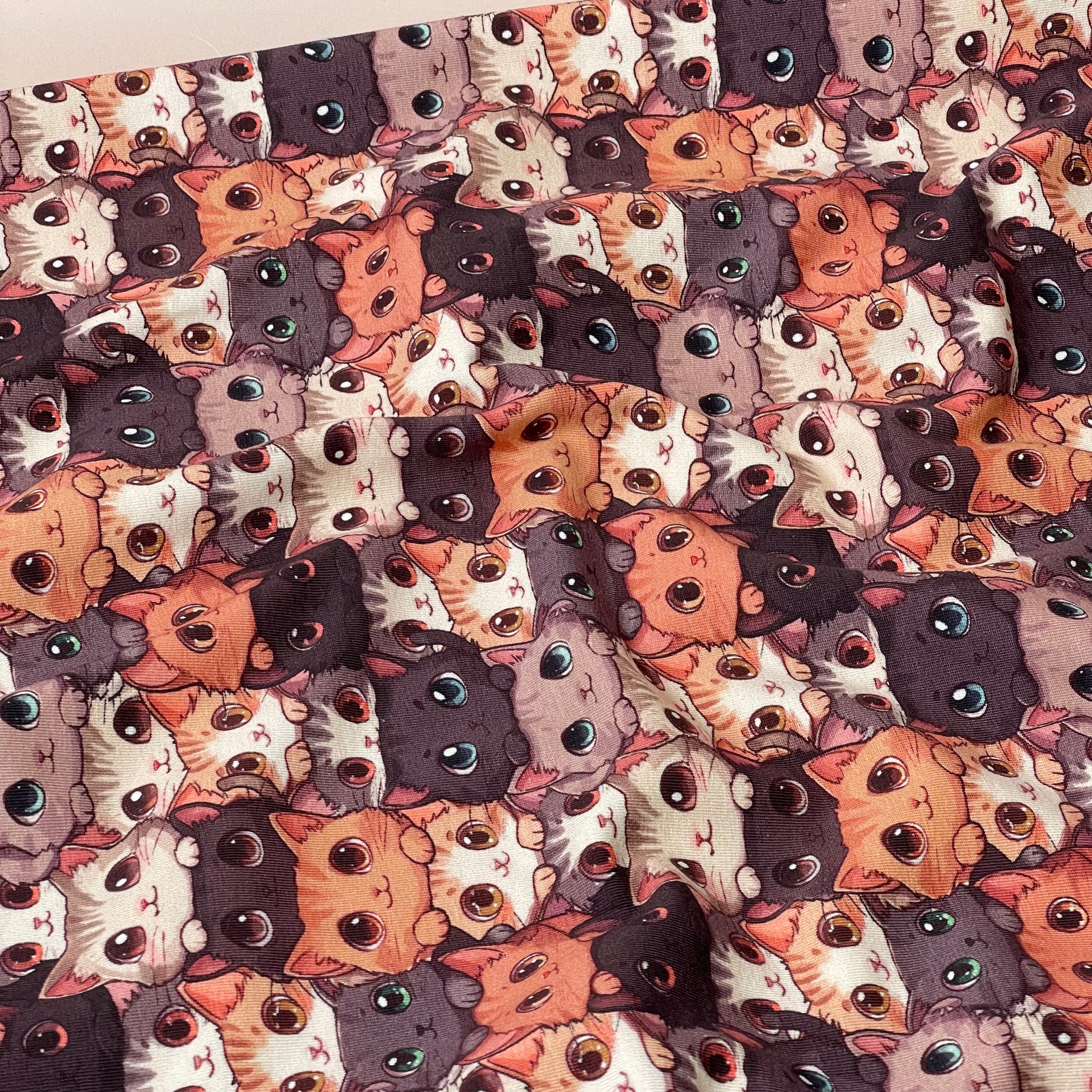 Smiley Kittens Cotton Jersey Fabric
