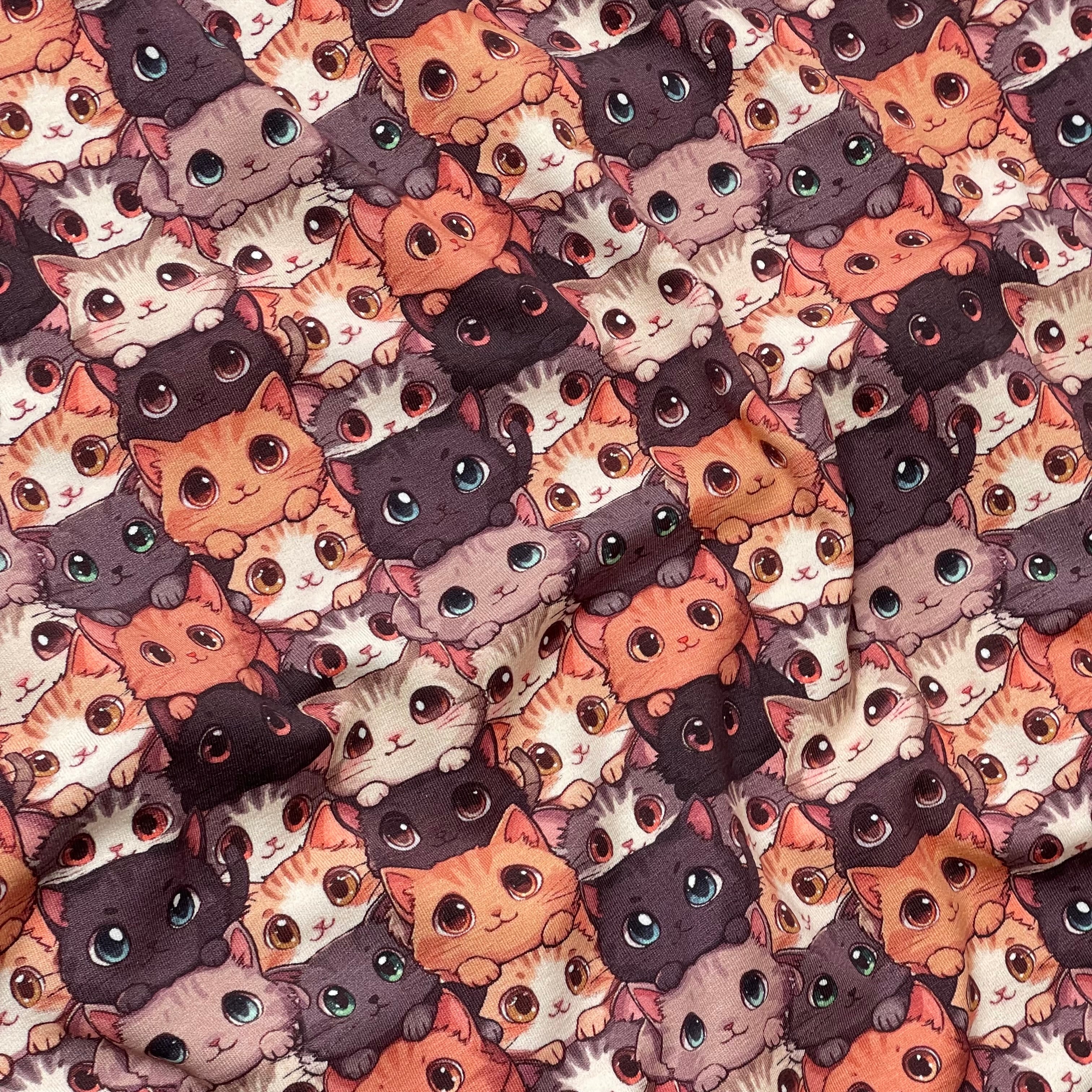 Smiley Kittens Cotton Jersey Fabric
