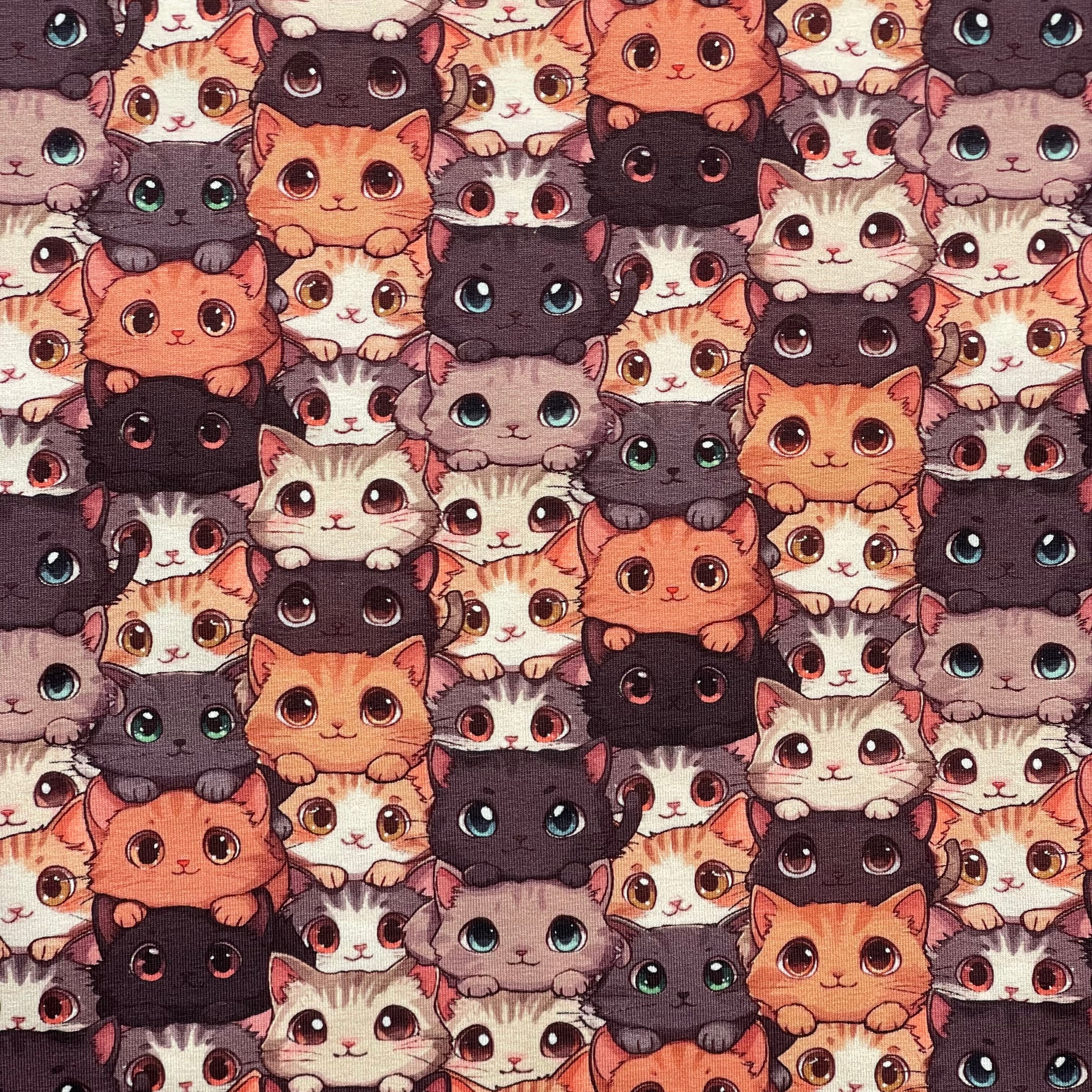 Smiley Kittens Cotton Jersey Fabric