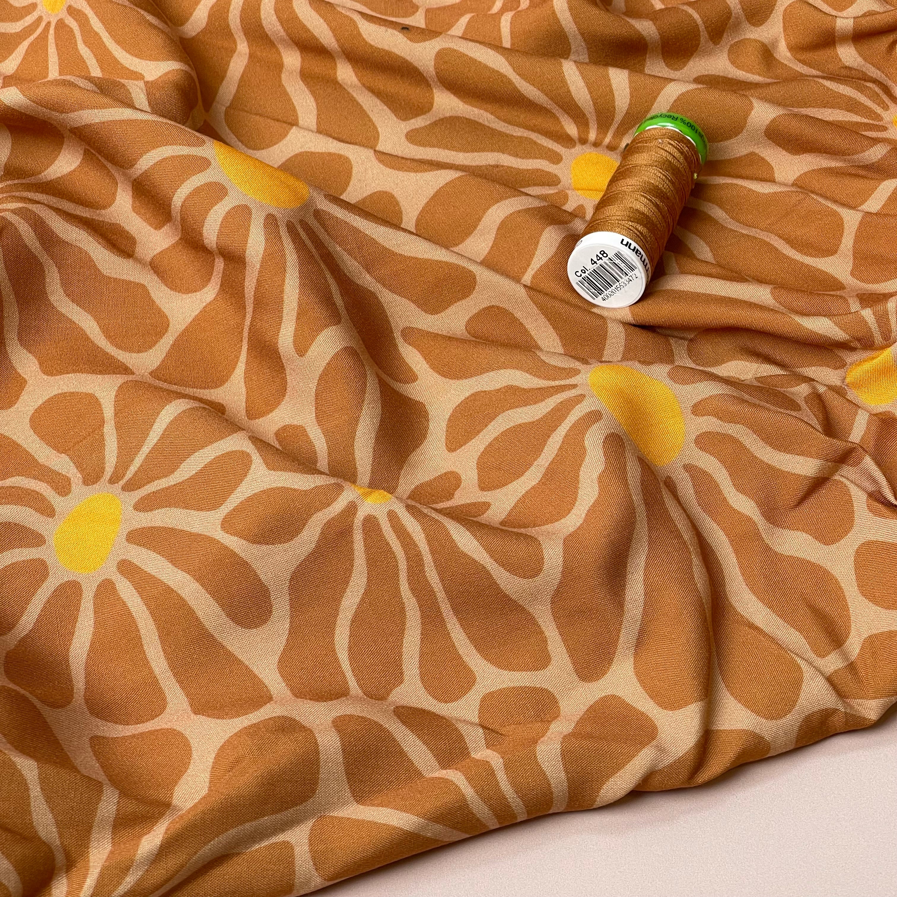 Graphic Flowers in Caramel Viscose Poplin Fabric