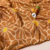 REMNANT 0.84 Metre - Graphic Flowers in Caramel Viscose Poplin Fabric