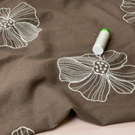 REMNANT 1.6 Metres - Embroidered Flowers on Brown Linen Viscose Blend Fabric