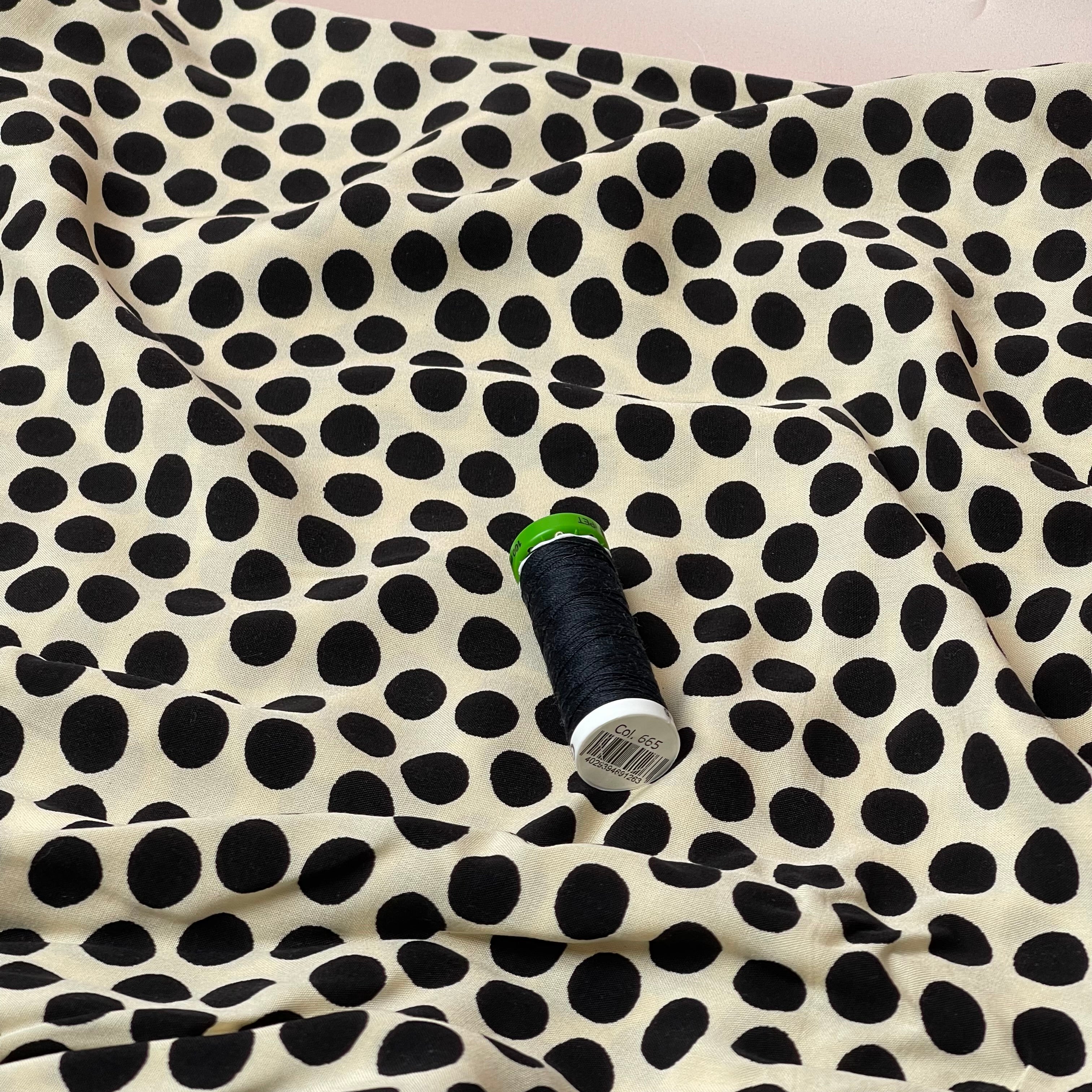 Snow Dots on Ecru Viscose Poplin Fabric