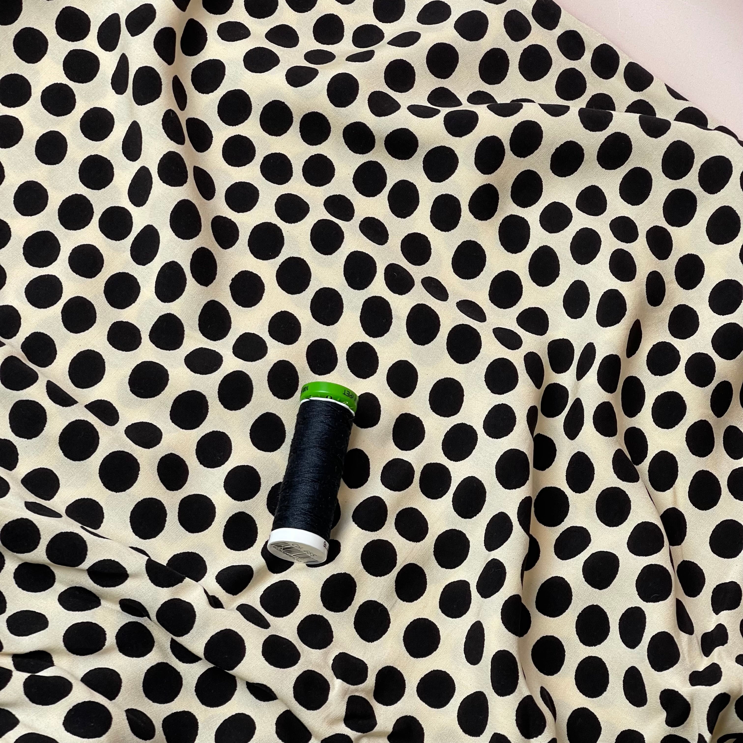 Snow Dots on Ecru Viscose Poplin Fabric