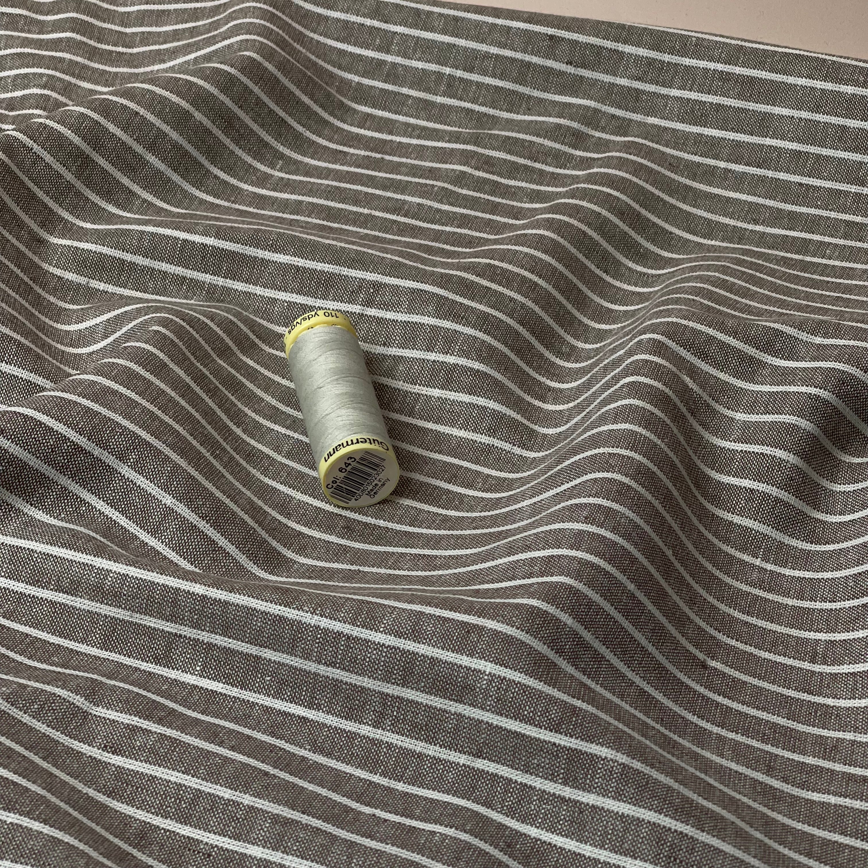 Stripe Taupe Linen Cotton Blend Fabric