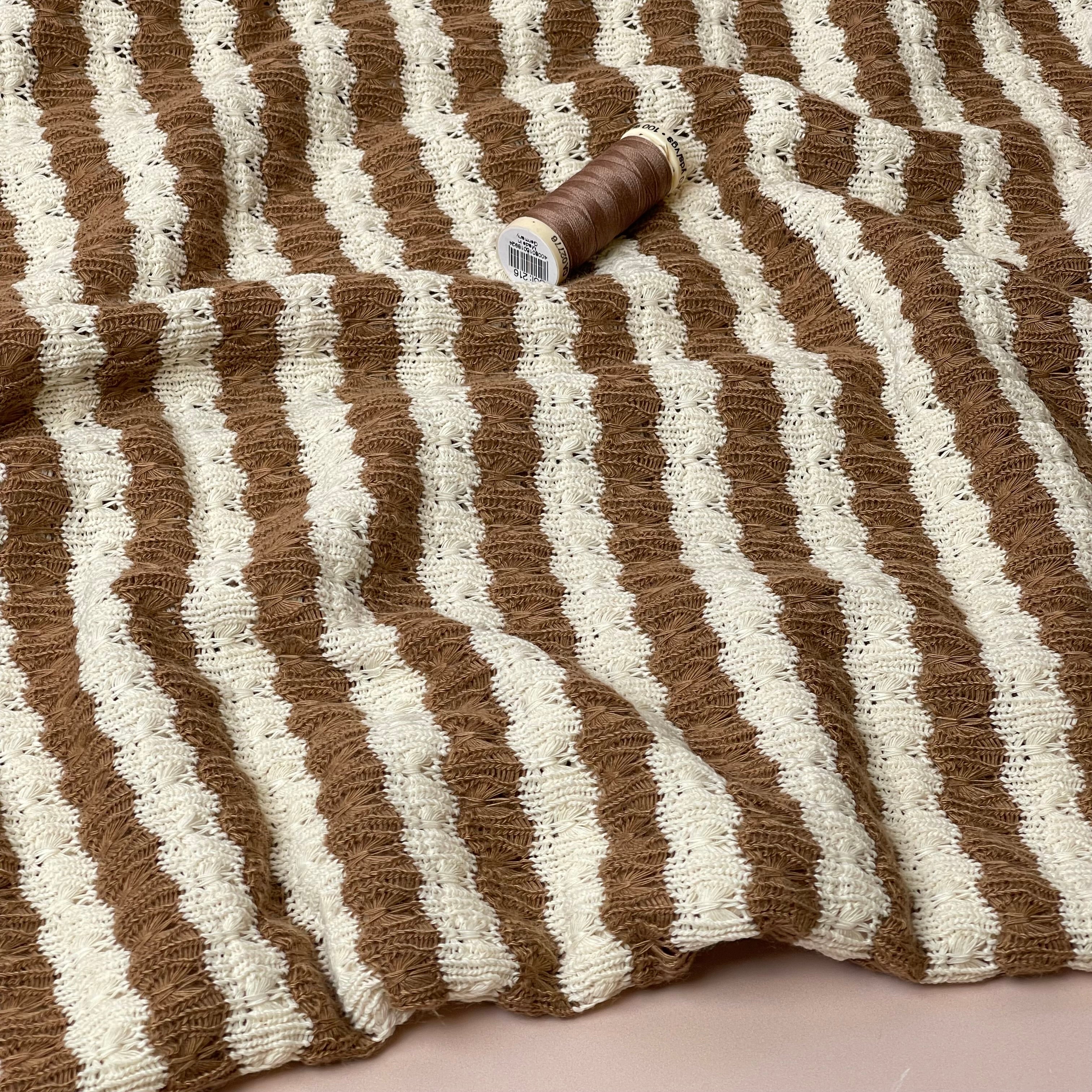 Summer Knitted Jacquard in Brown & Off-White Stripes