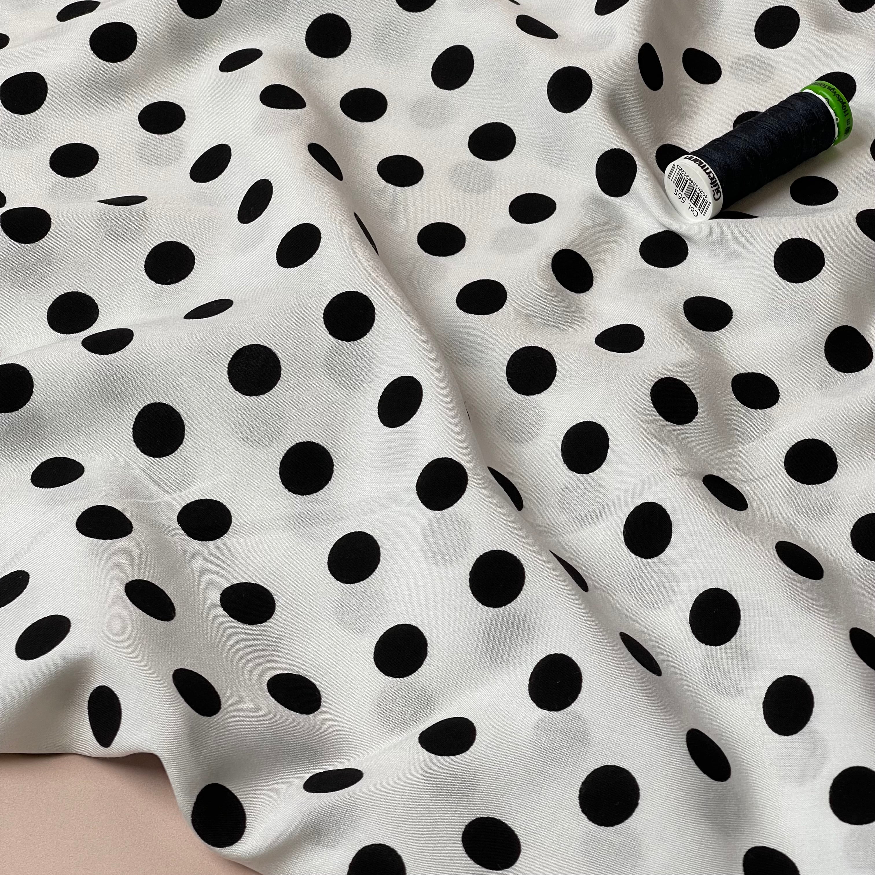 Polka Dots on White Viscose Poplin Fabric
