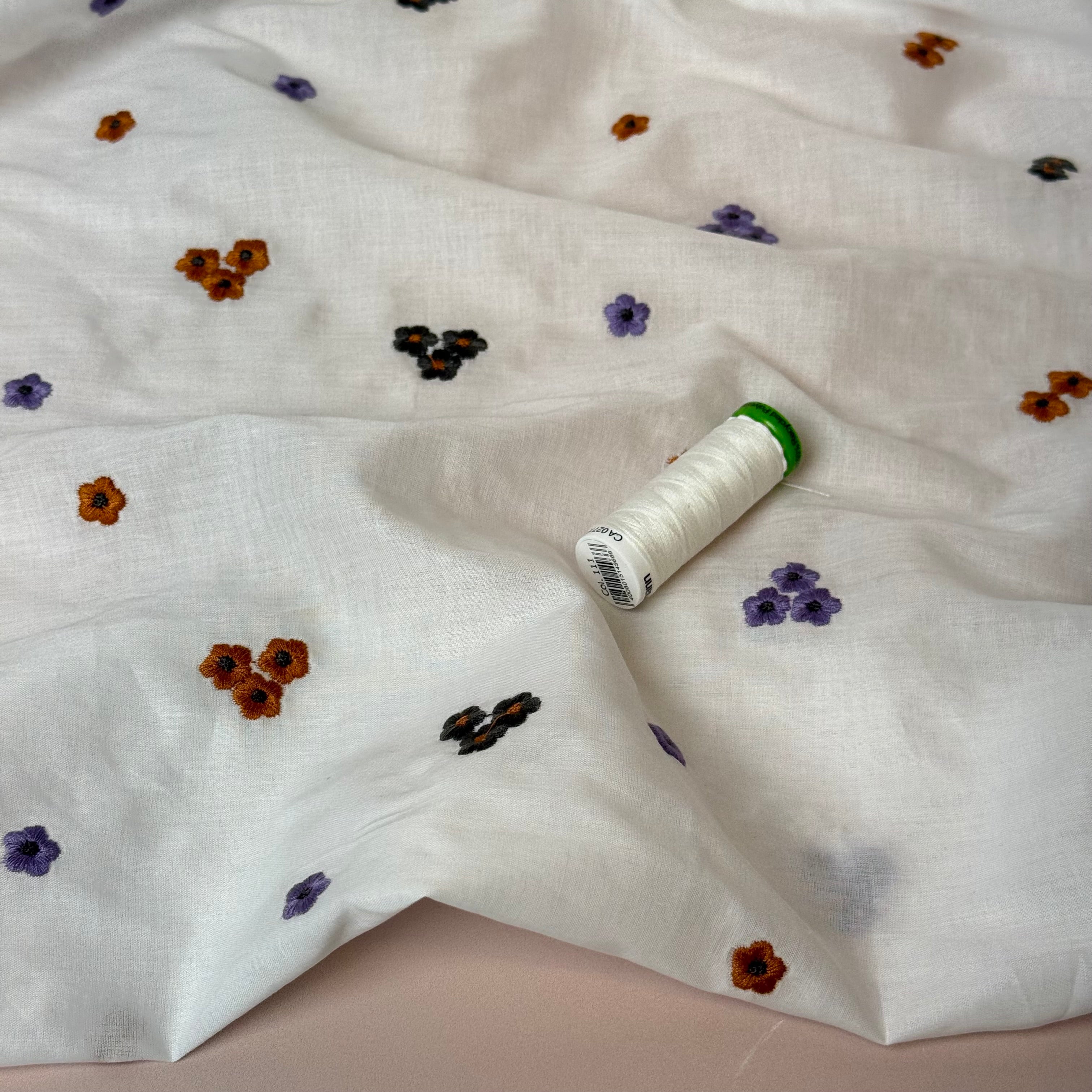 Embroidered Flowers Autumn Cotton Voile Fabric