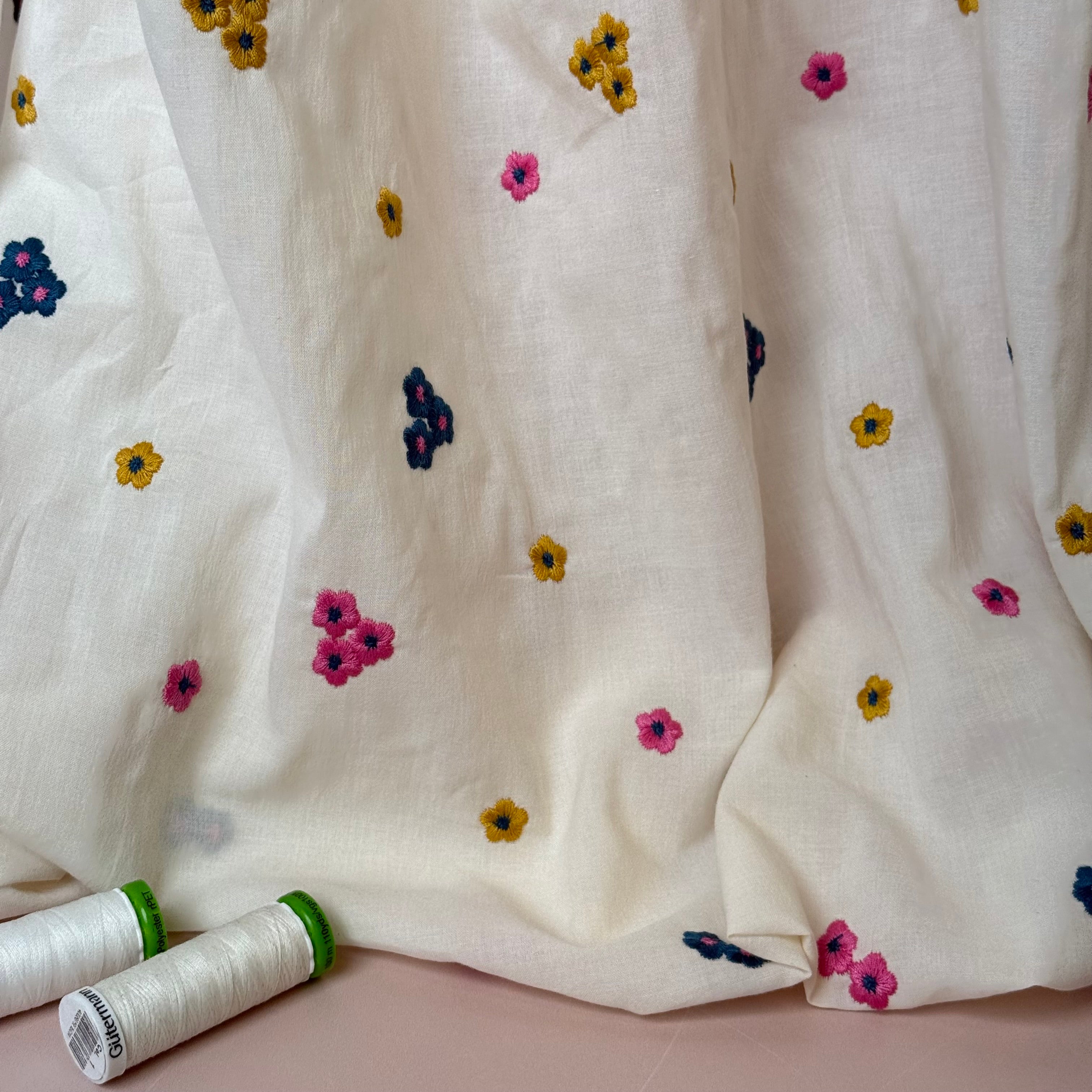Embroidered Flowers Summer Cotton Voile Fabric