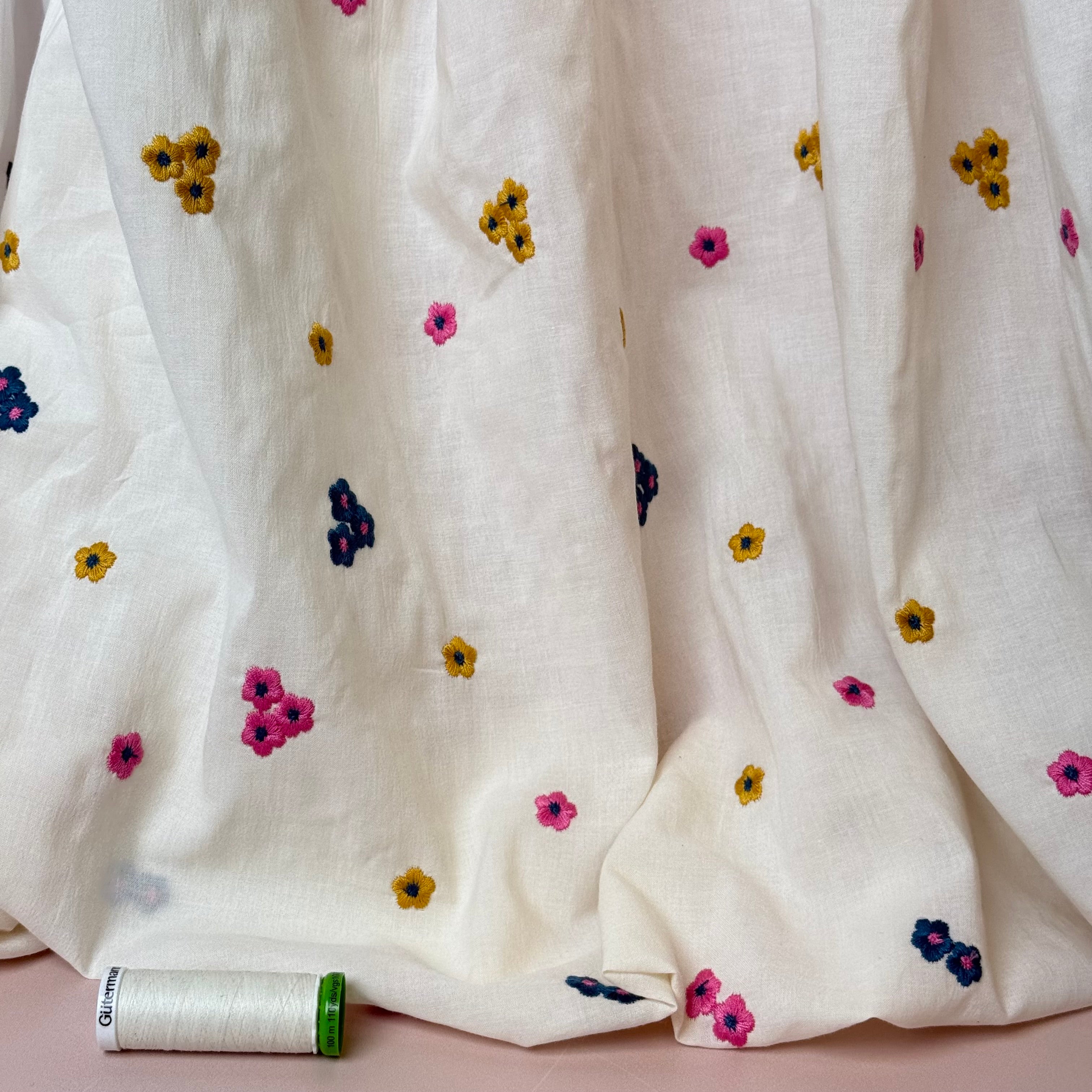 Embroidered Flowers Summer Cotton Voile Fabric