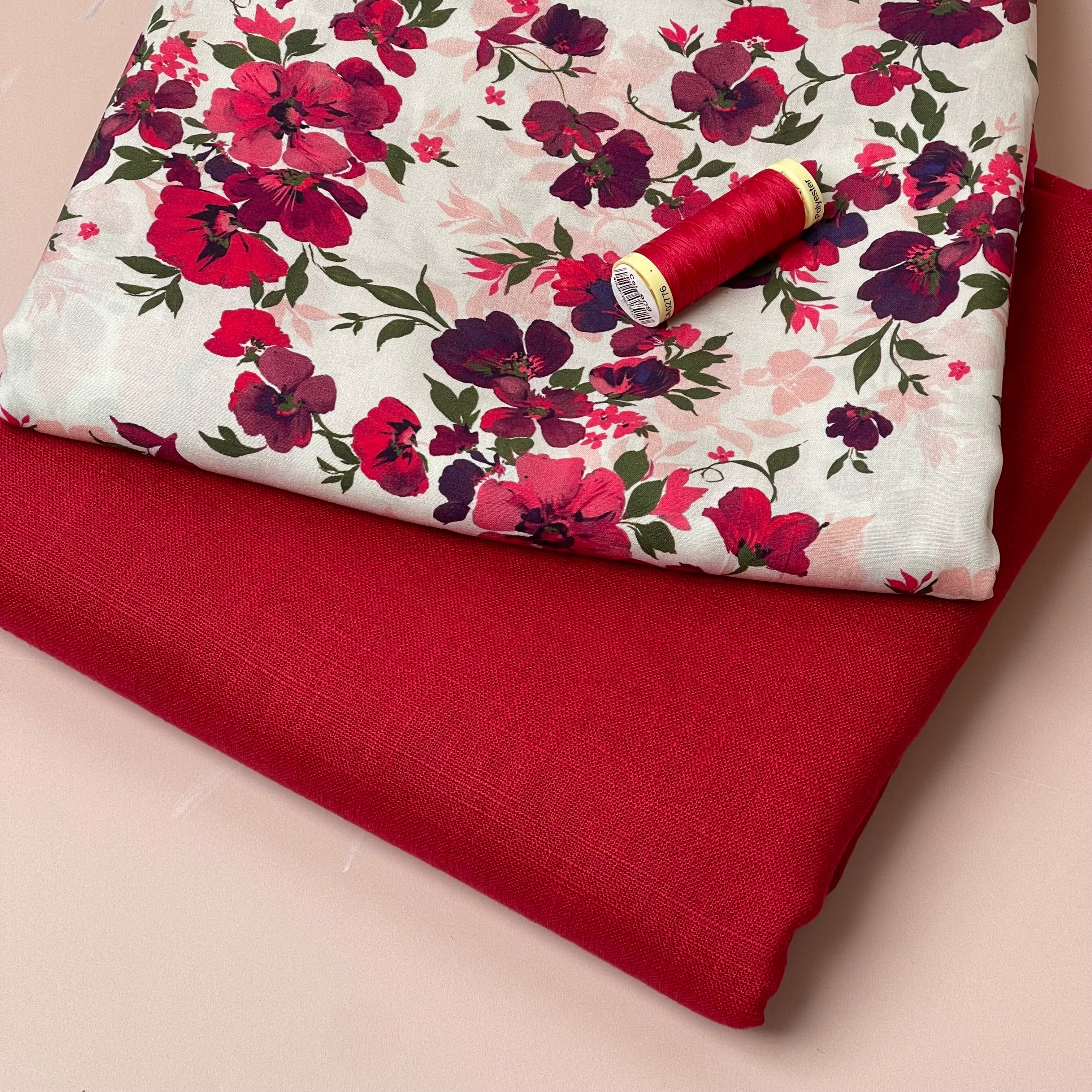 Make an Outfit Colour Bundle - Rosehip Garden Viscose and Red Breeze Linen