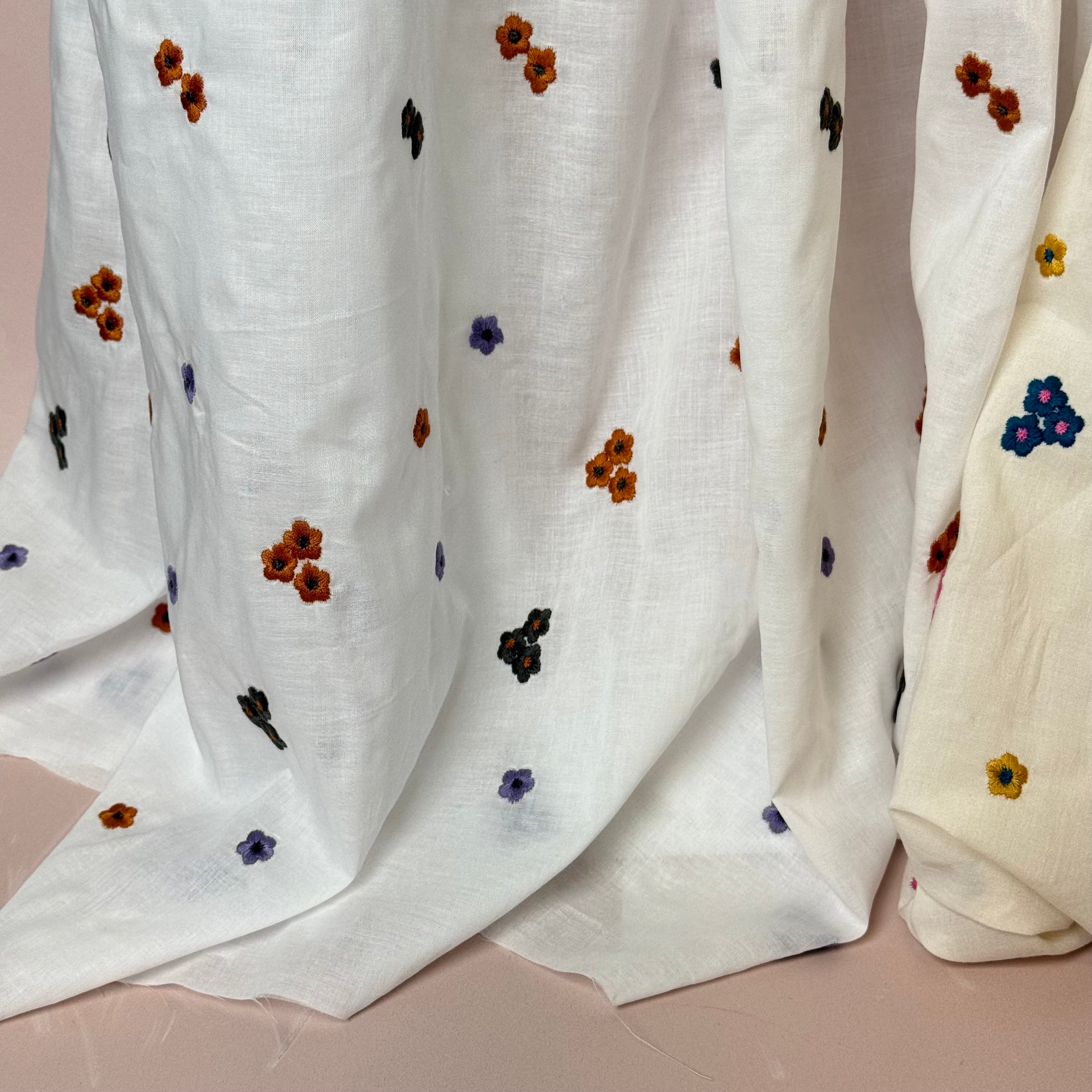 Embroidered Flowers Autumn Cotton Voile Fabric