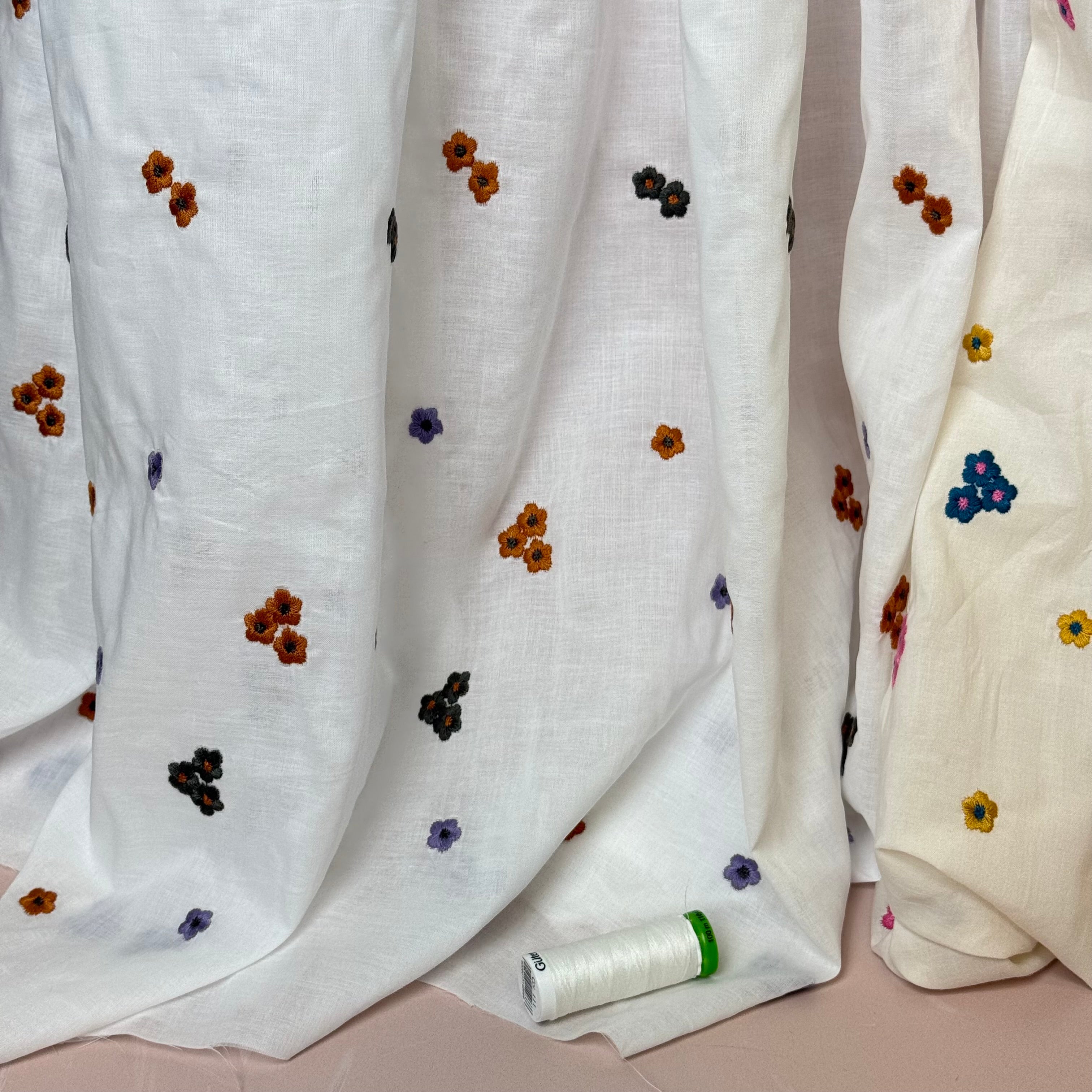 Embroidered Flowers Autumn Cotton Voile Fabric