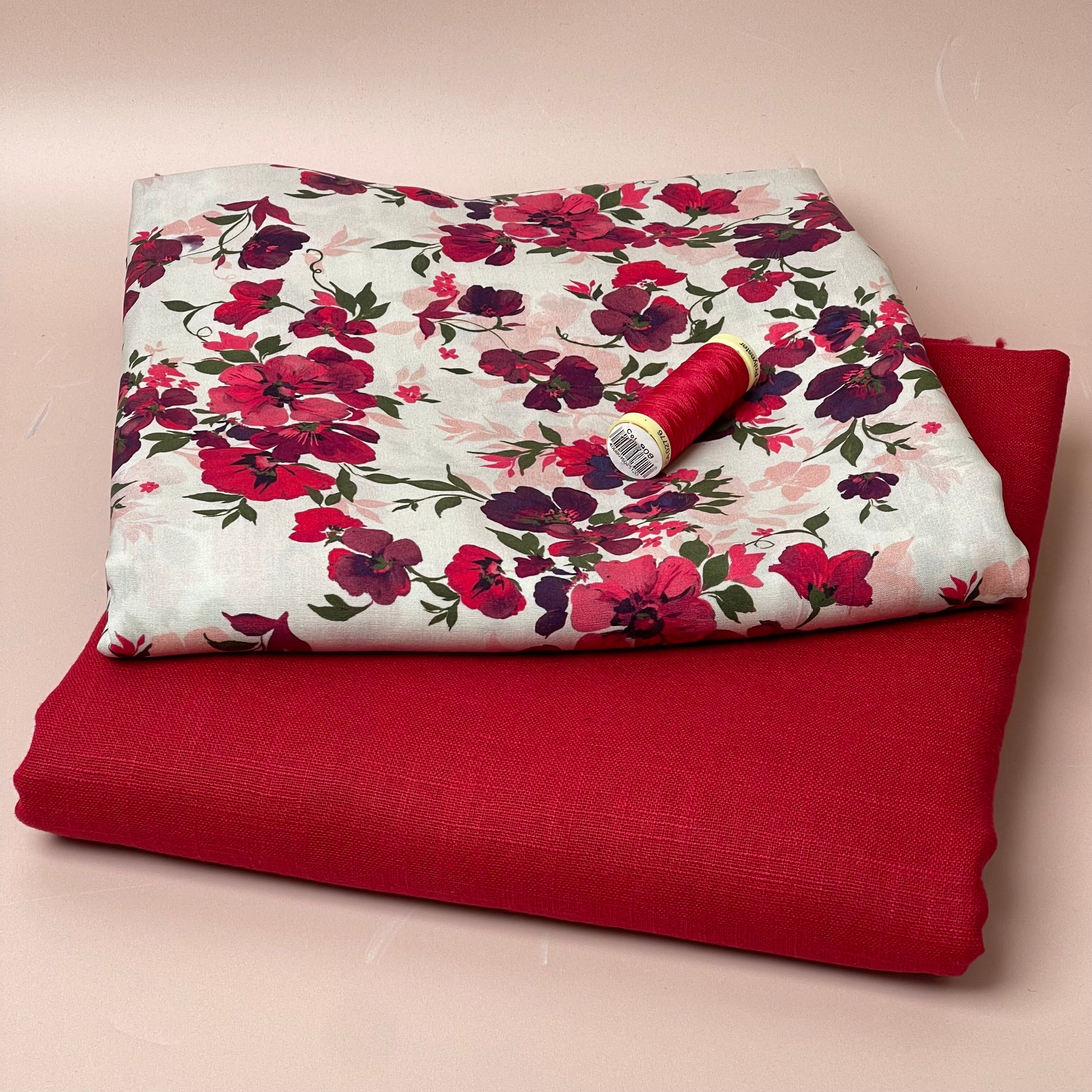 Make an Outfit Colour Bundle - Rosehip Garden Viscose and Red Breeze Linen