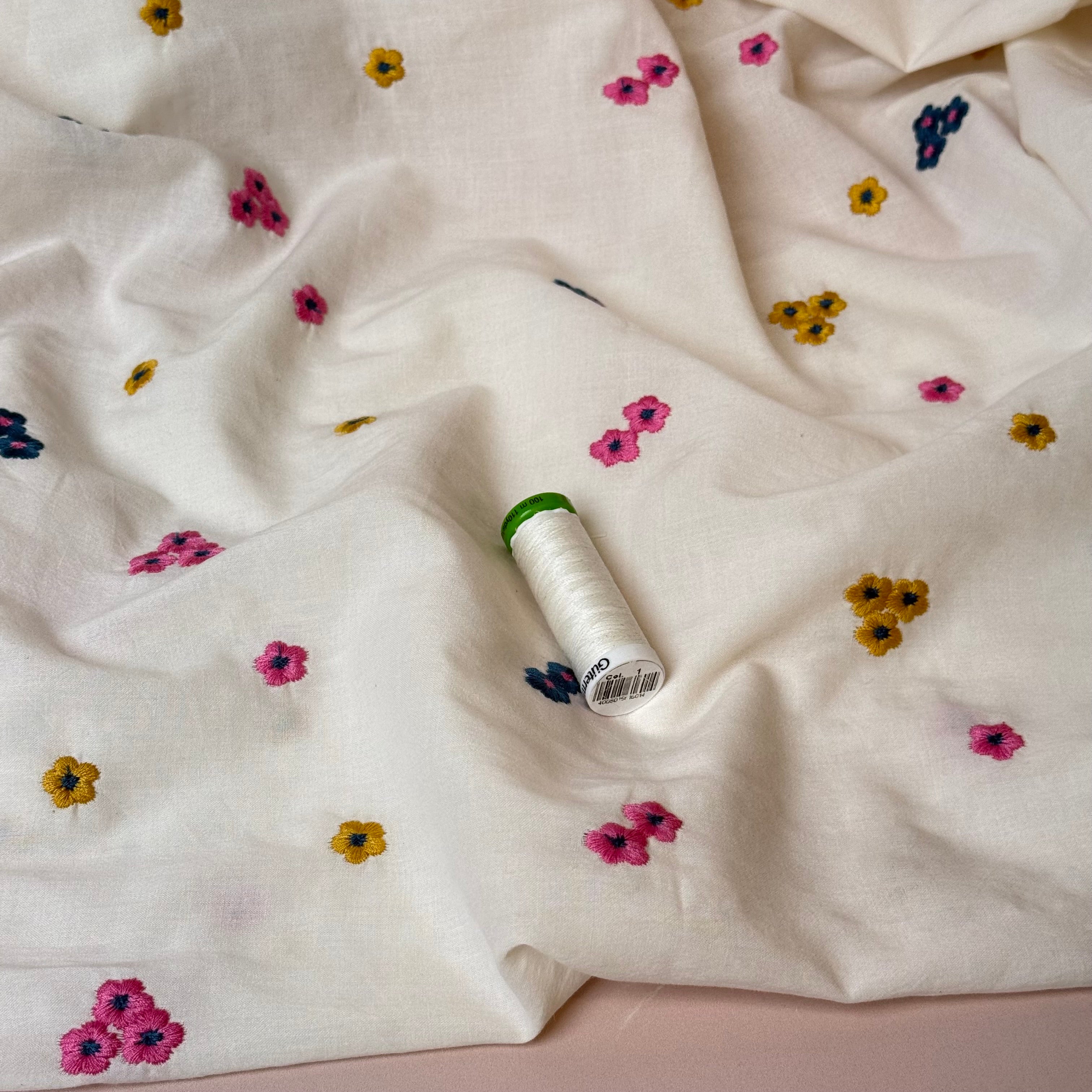 Embroidered Flowers Summer Cotton Voile Fabric