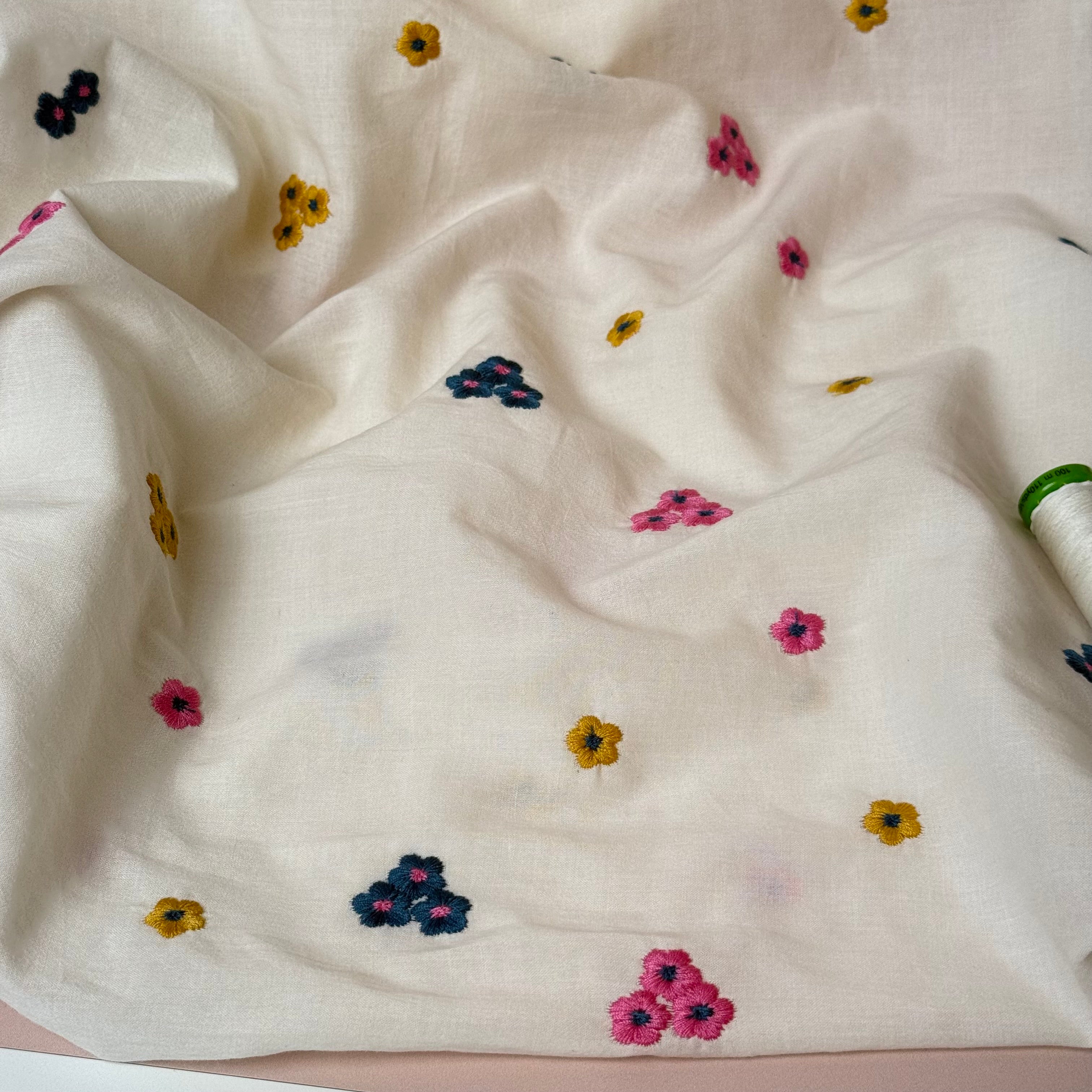 Embroidered Flowers Summer Cotton Voile Fabric