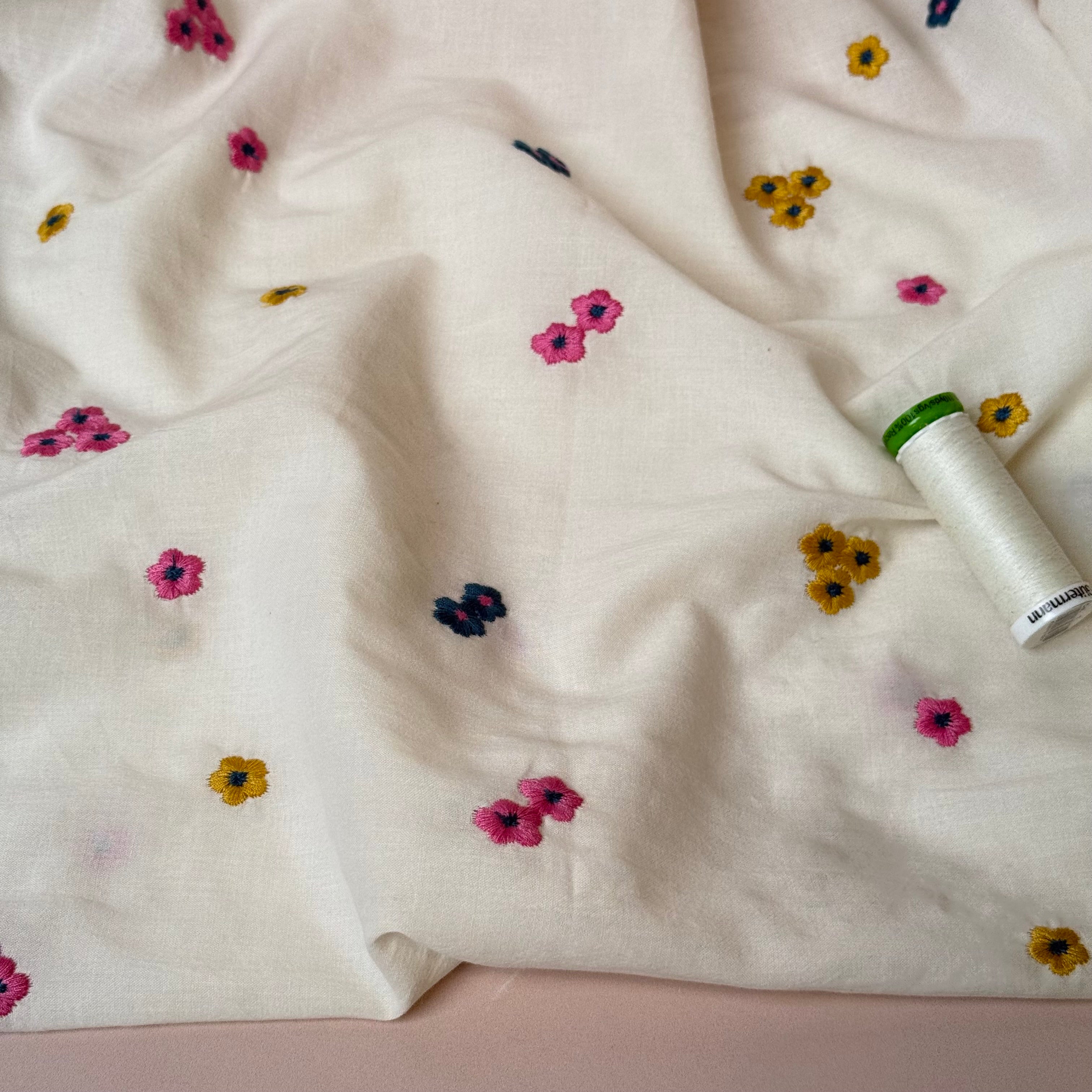 Embroidered Flowers Summer Cotton Voile Fabric
