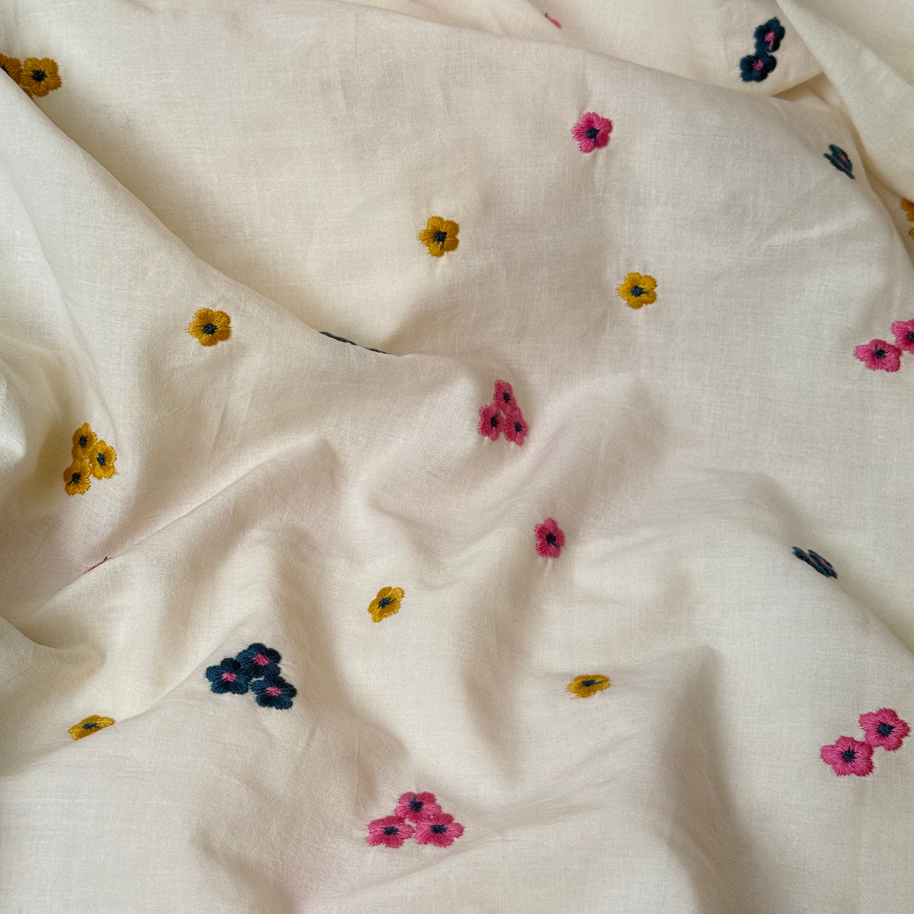 Embroidered Flowers Summer Cotton Voile Fabric