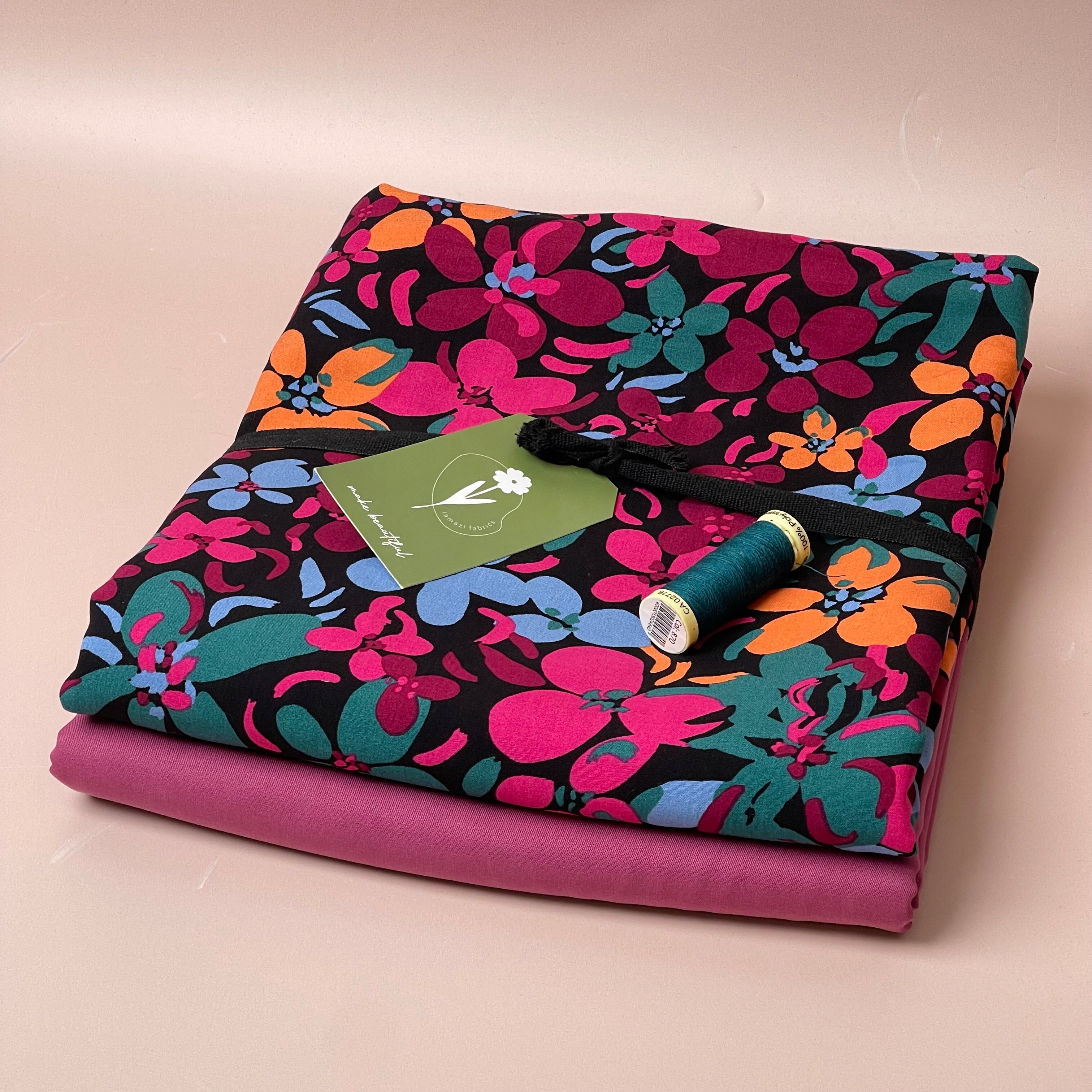 Make an Outfit Colour Bundle - Floral Field Viscose and Raspberry TENCEL™ Lyocell Sandwashed Twill