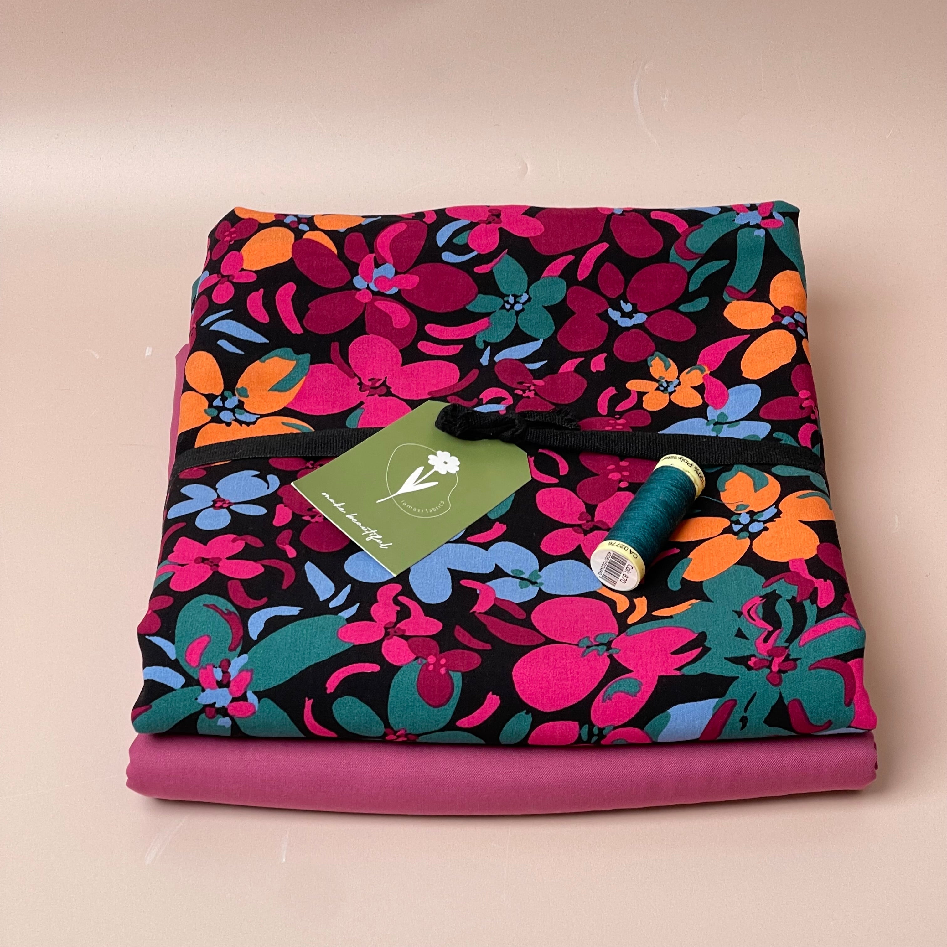 Make an Outfit Colour Bundle - Floral Field Viscose and Raspberry TENCEL™ Lyocell Sandwashed Twill