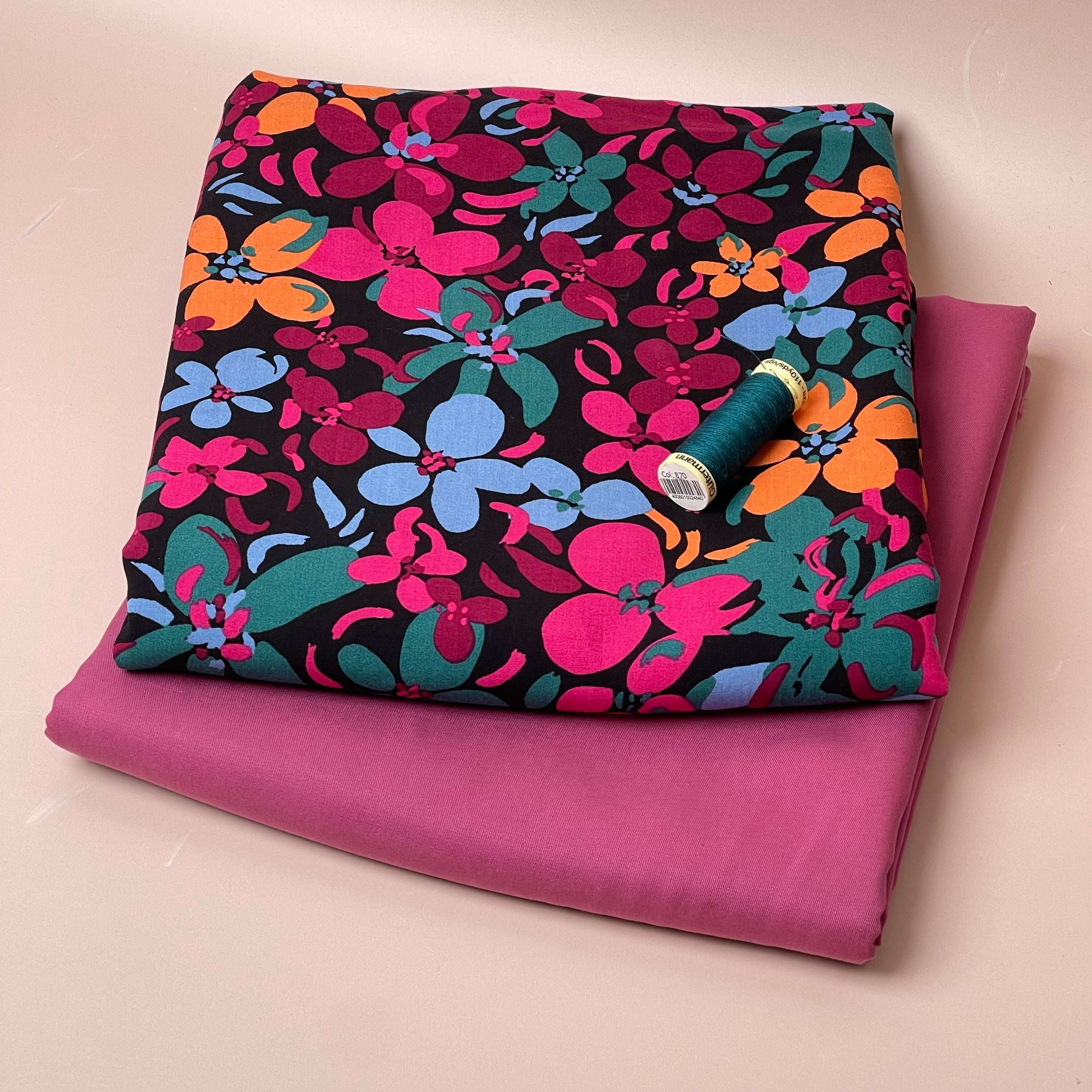 Make an Outfit Colour Bundle - Floral Field Viscose and Raspberry TENCEL™ Lyocell Sandwashed Twill