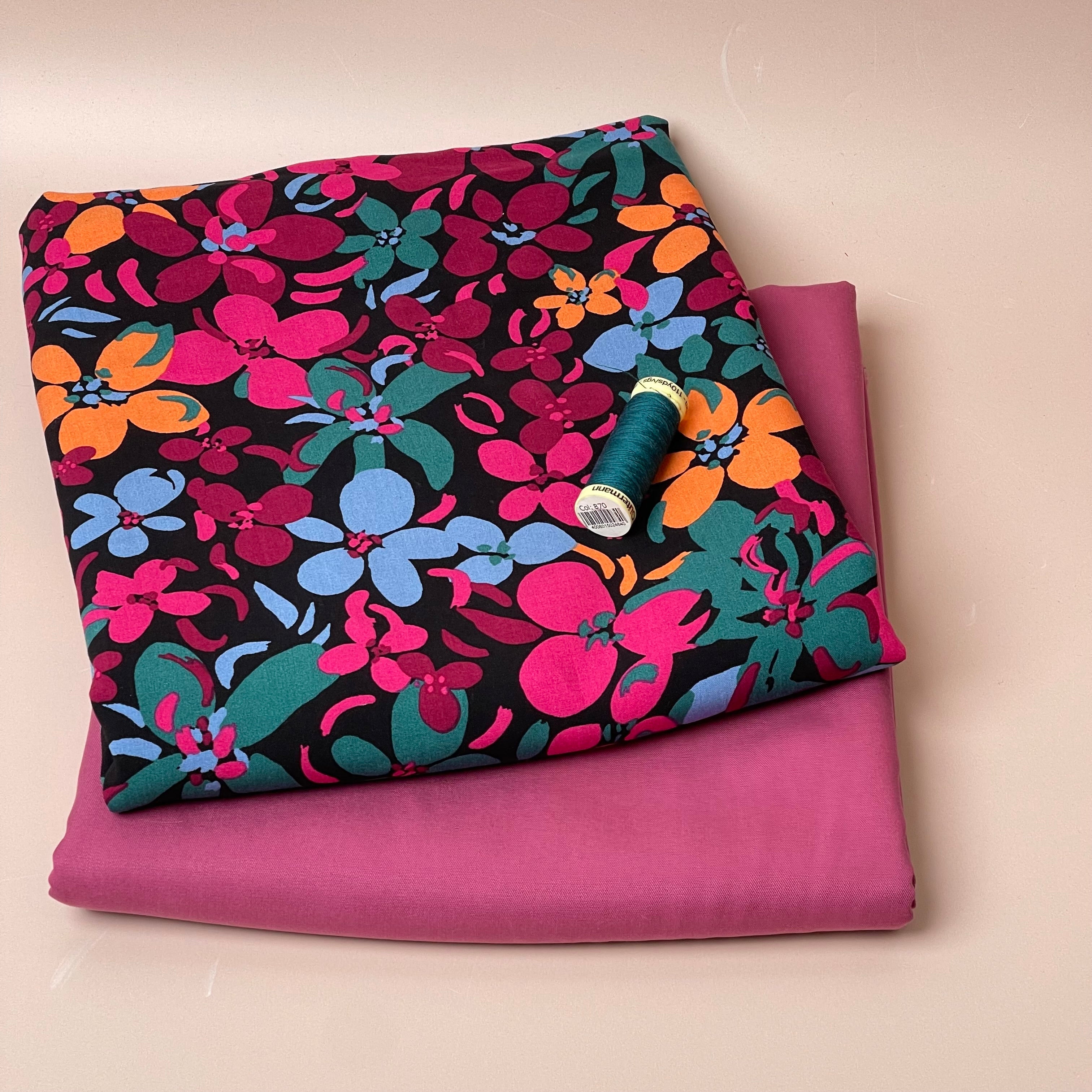 Make an Outfit Colour Bundle - Floral Field Viscose and Raspberry TENCEL™ Lyocell Sandwashed Twill